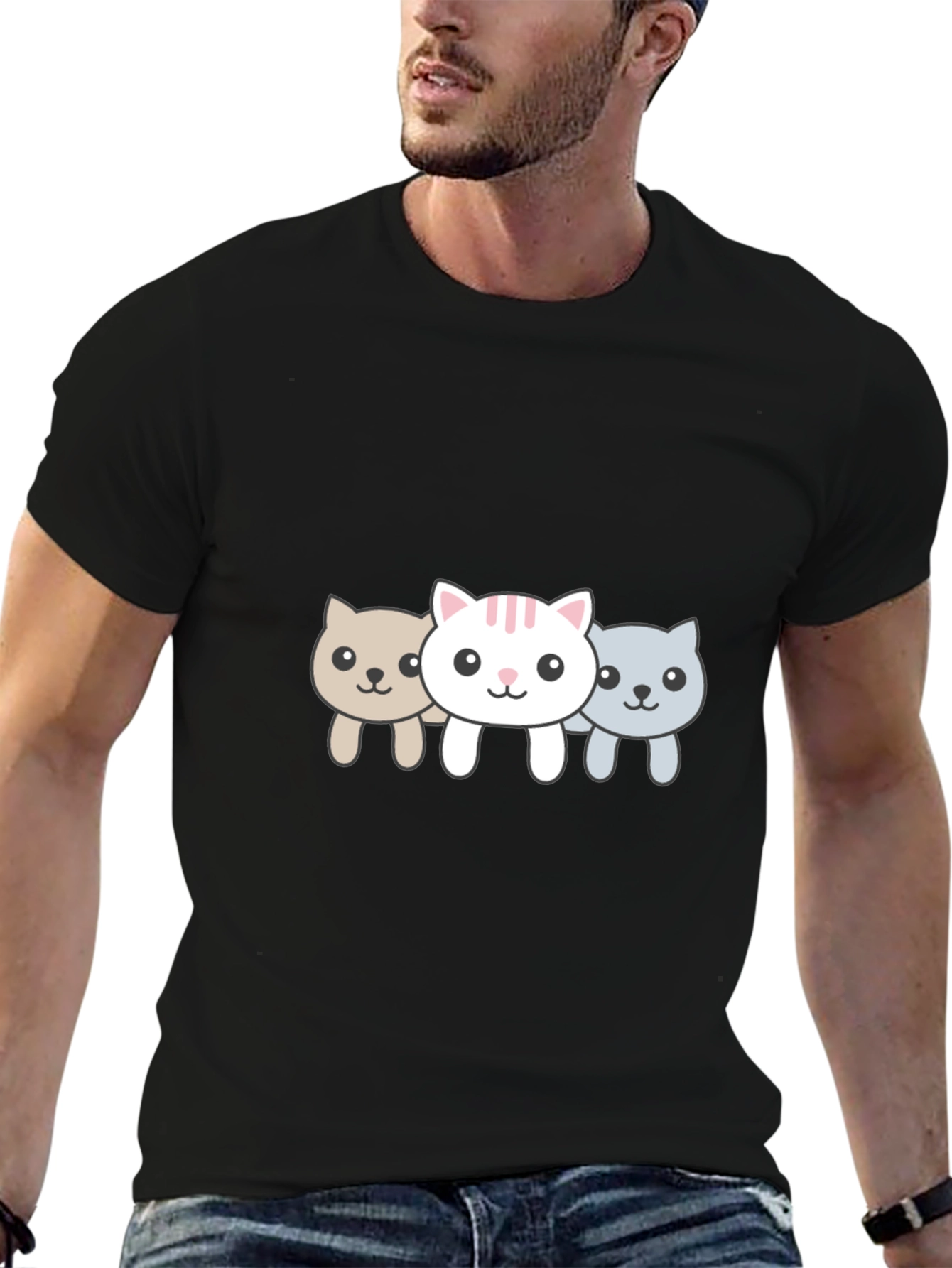 Cute Cat Trio Black Graphic Tee