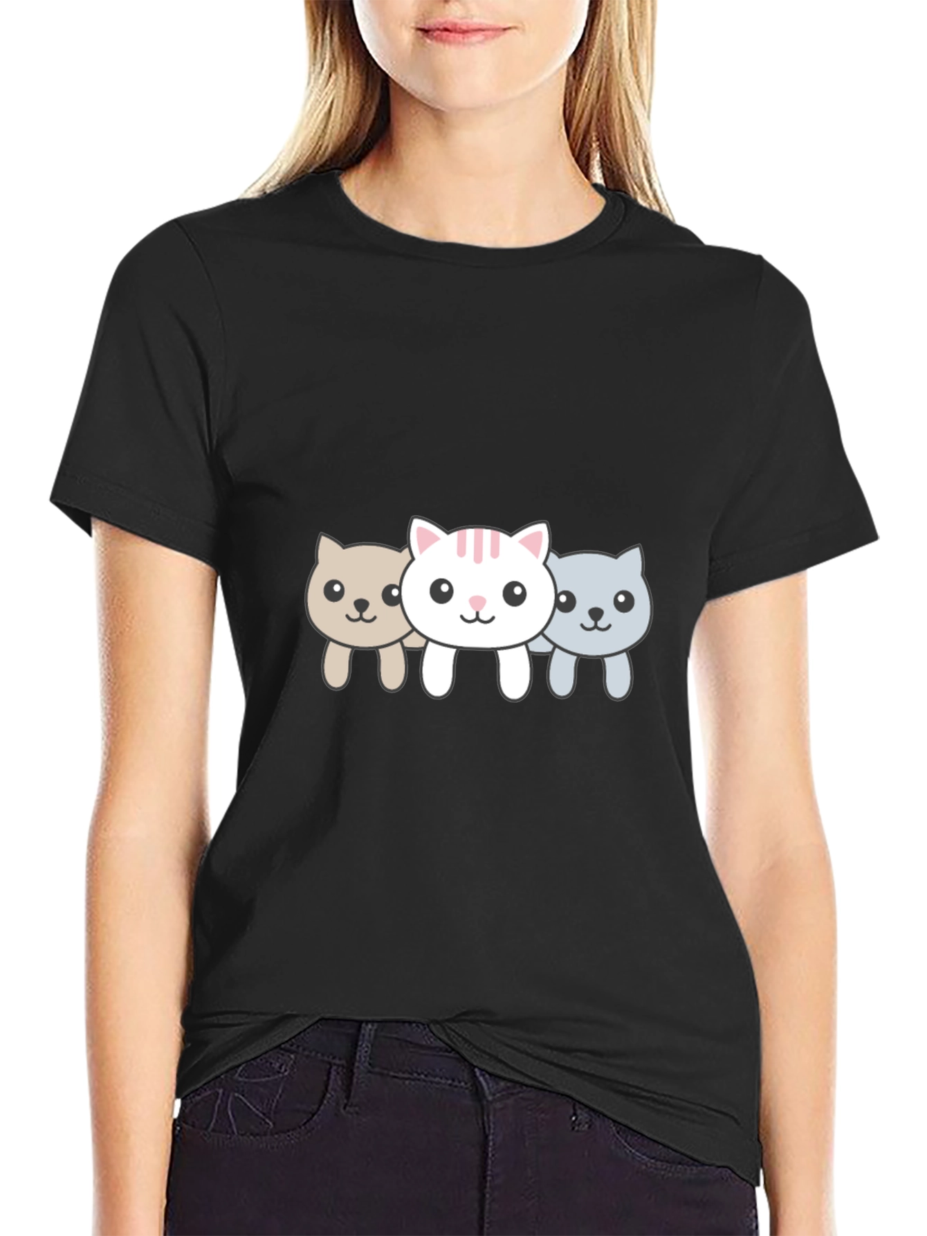 Cute Cat Trio Black Graphic Tee
