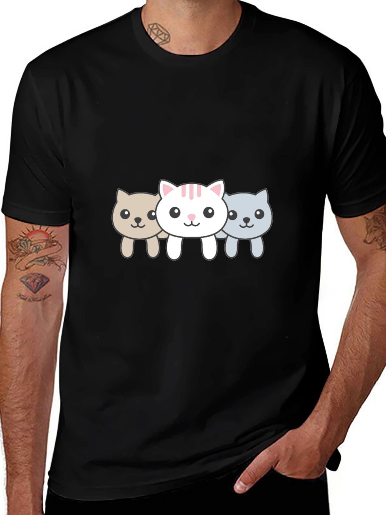 Cute Cat Trio Black Graphic Tee