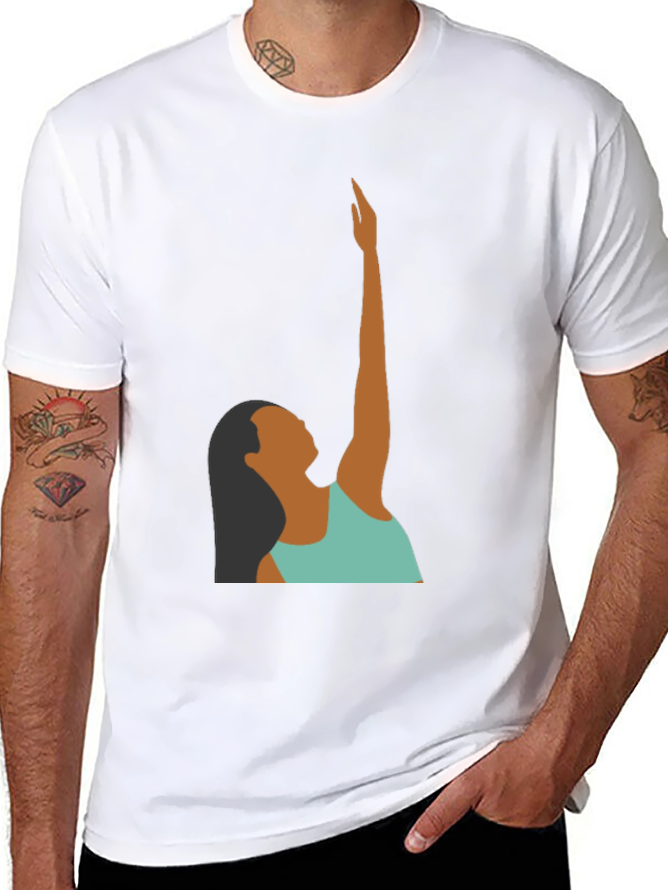 Woman Reaching Graphic Tee - Black