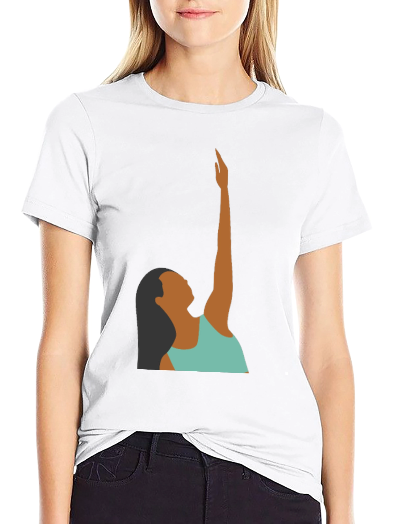 Woman Reaching Graphic Tee - Black