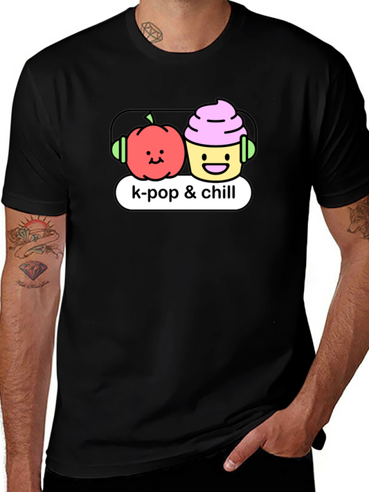 K-Pop & Chill Graphic Tee - Cute Fruit & Cupcake Design