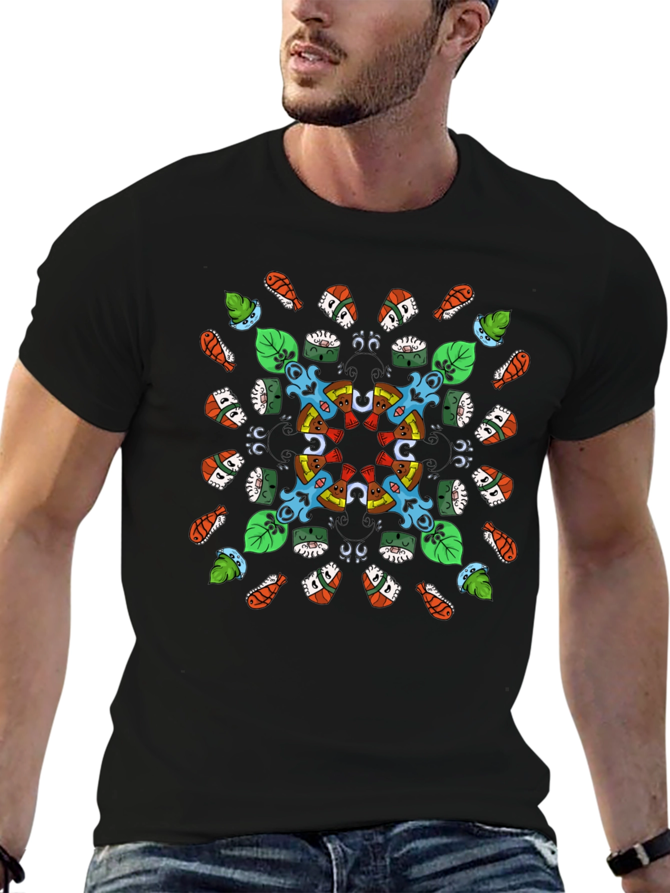 Sushi Pattern Graphic Tee - Black