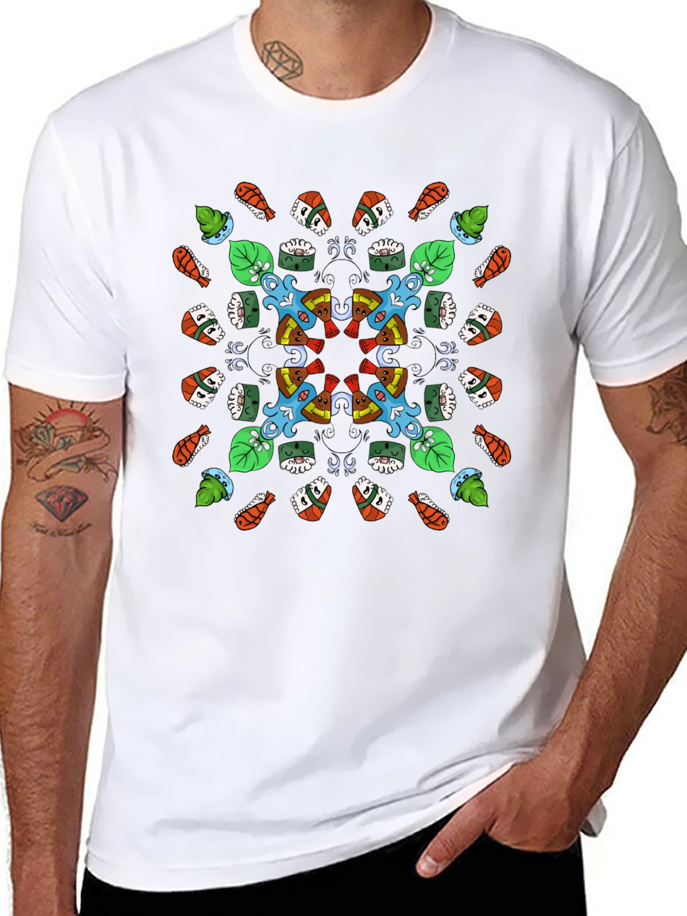 Sushi Pattern Graphic Tee - Black