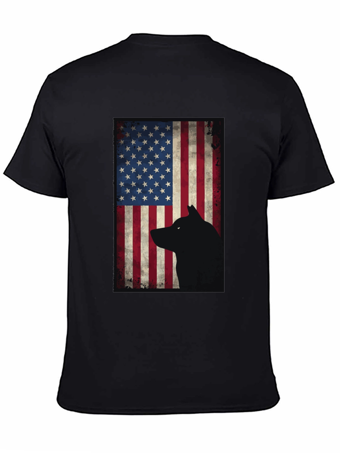 American Flag Wolf Graphic Tee - Black