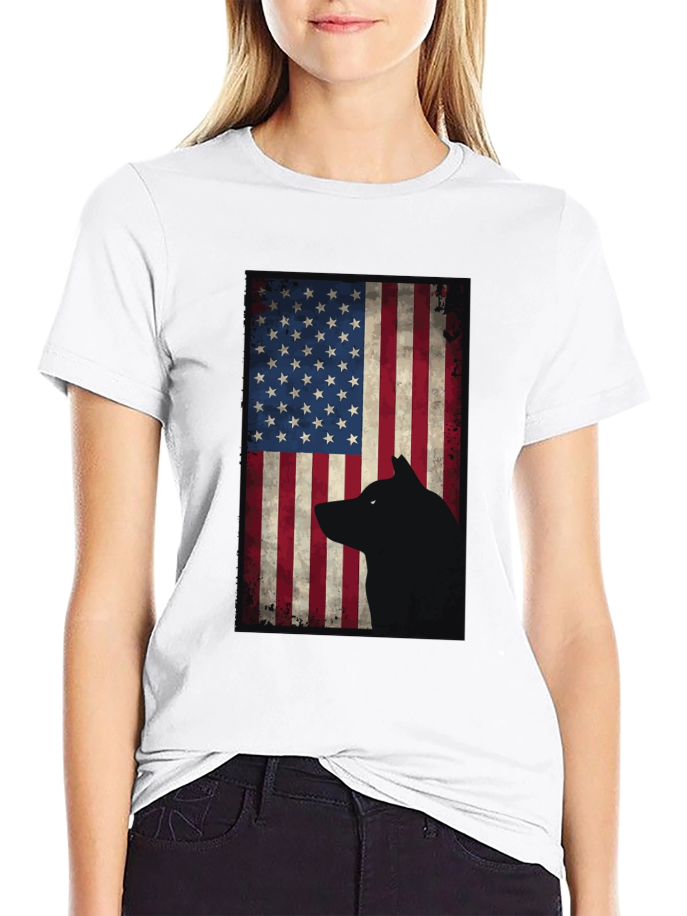 American Flag Wolf Graphic Tee - Black