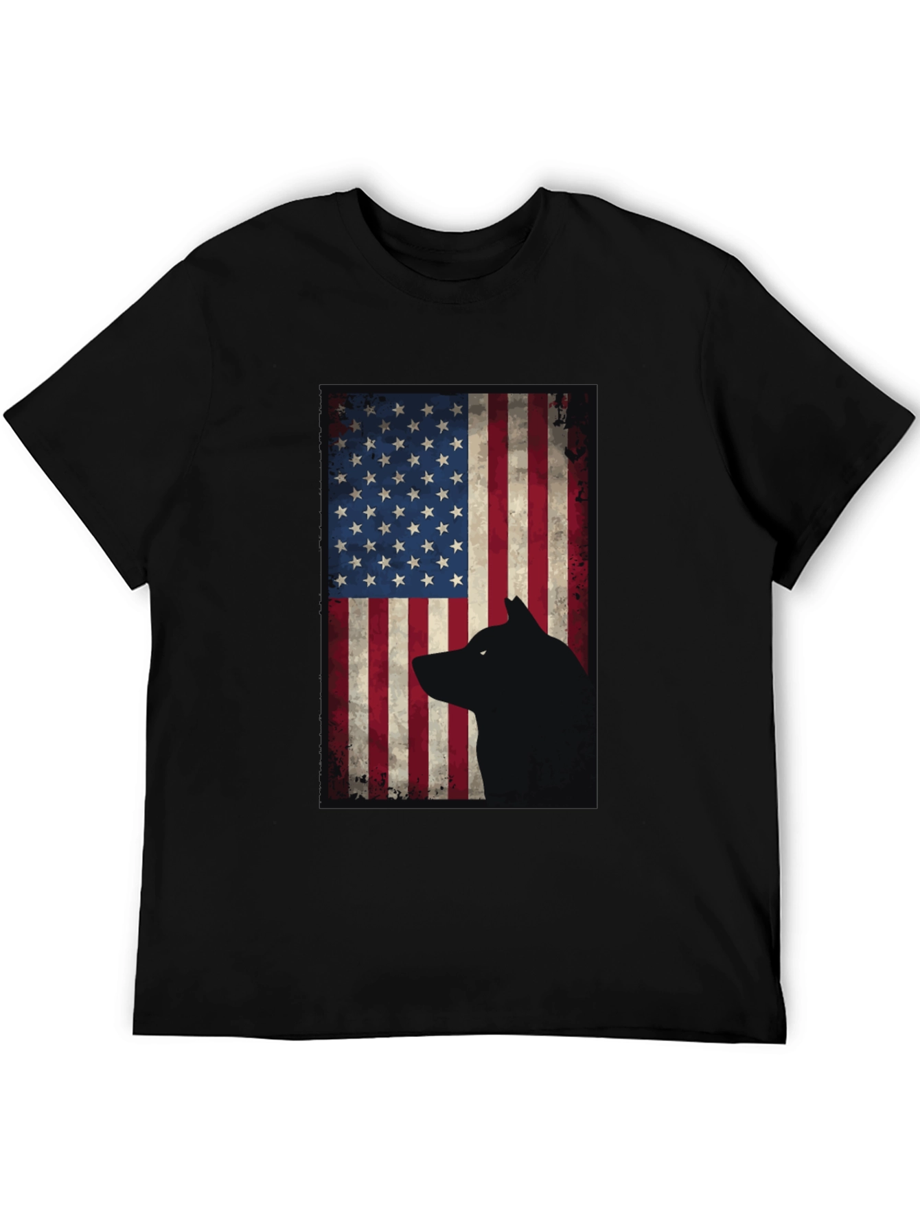 American Flag Wolf Graphic Tee - Black