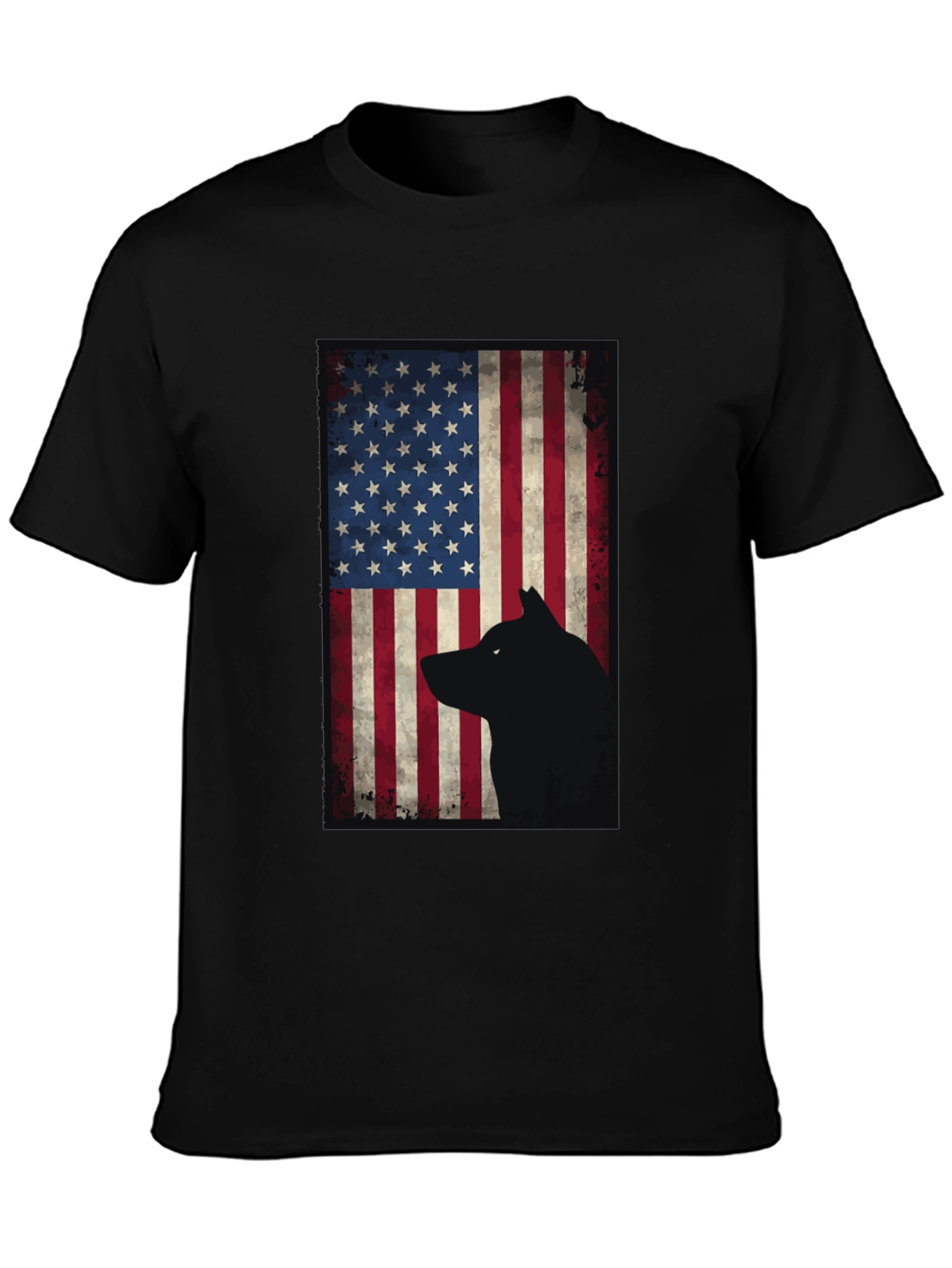 American Flag Wolf Graphic Tee - Black