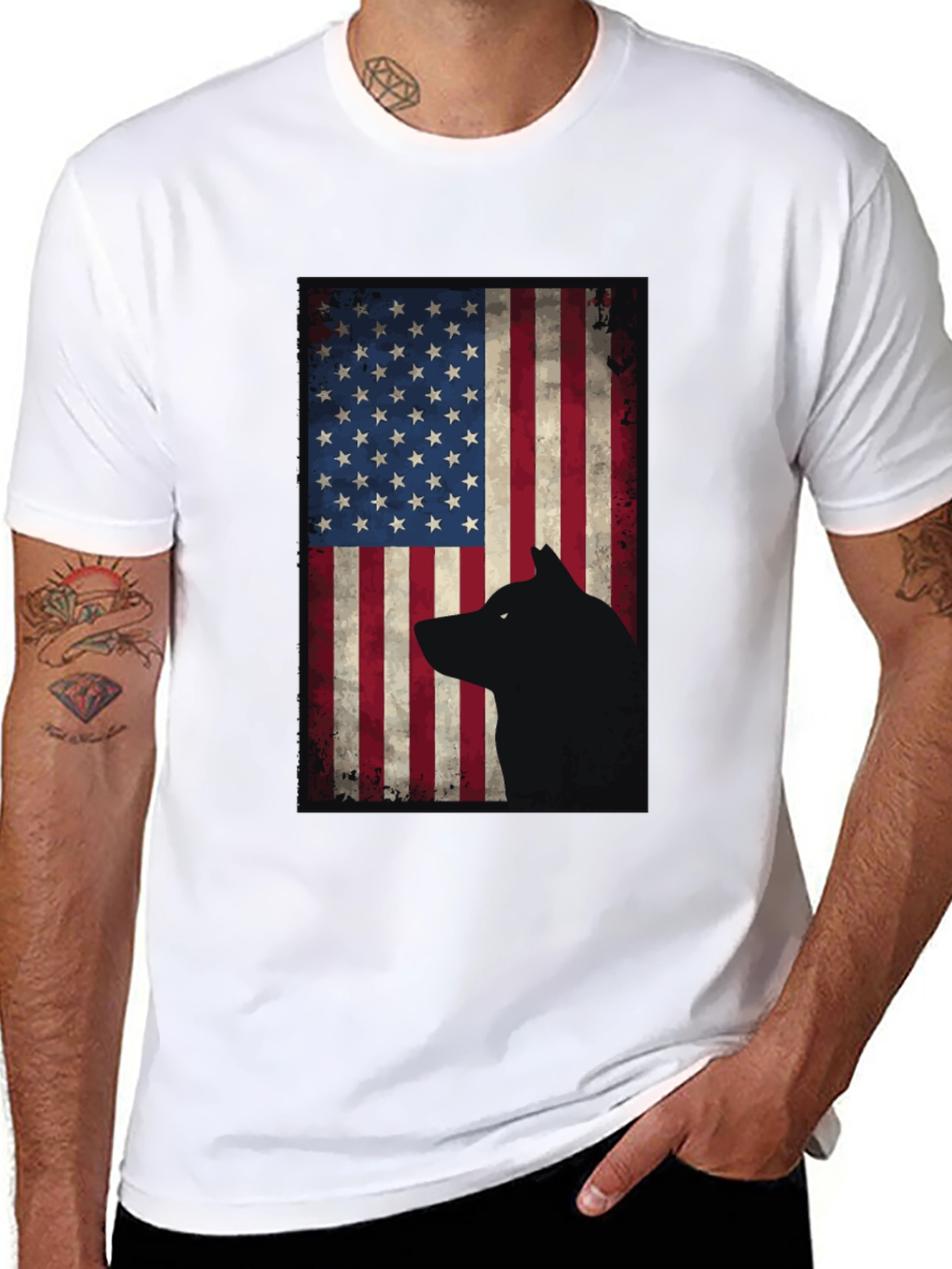 American Flag Wolf Graphic Tee - Black