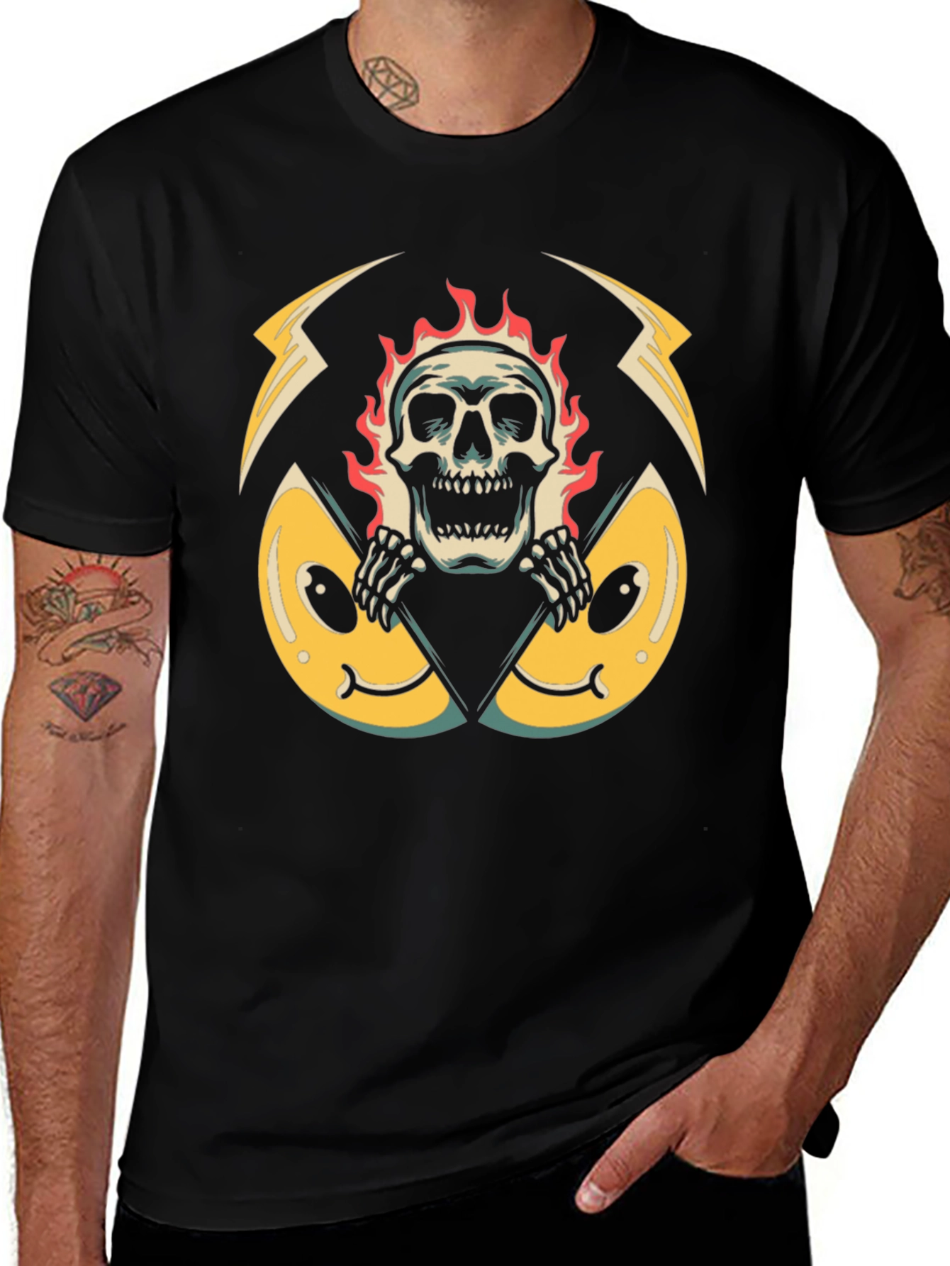 Fiery Skull Graphic Black T-Shirt