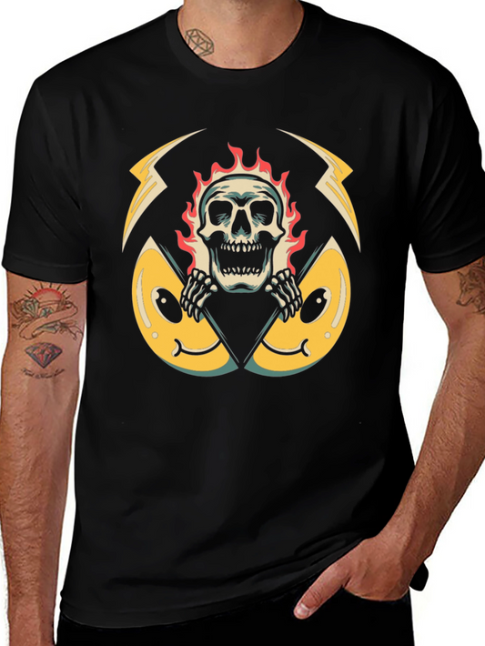 Fiery Skull Graphic Black T-Shirt