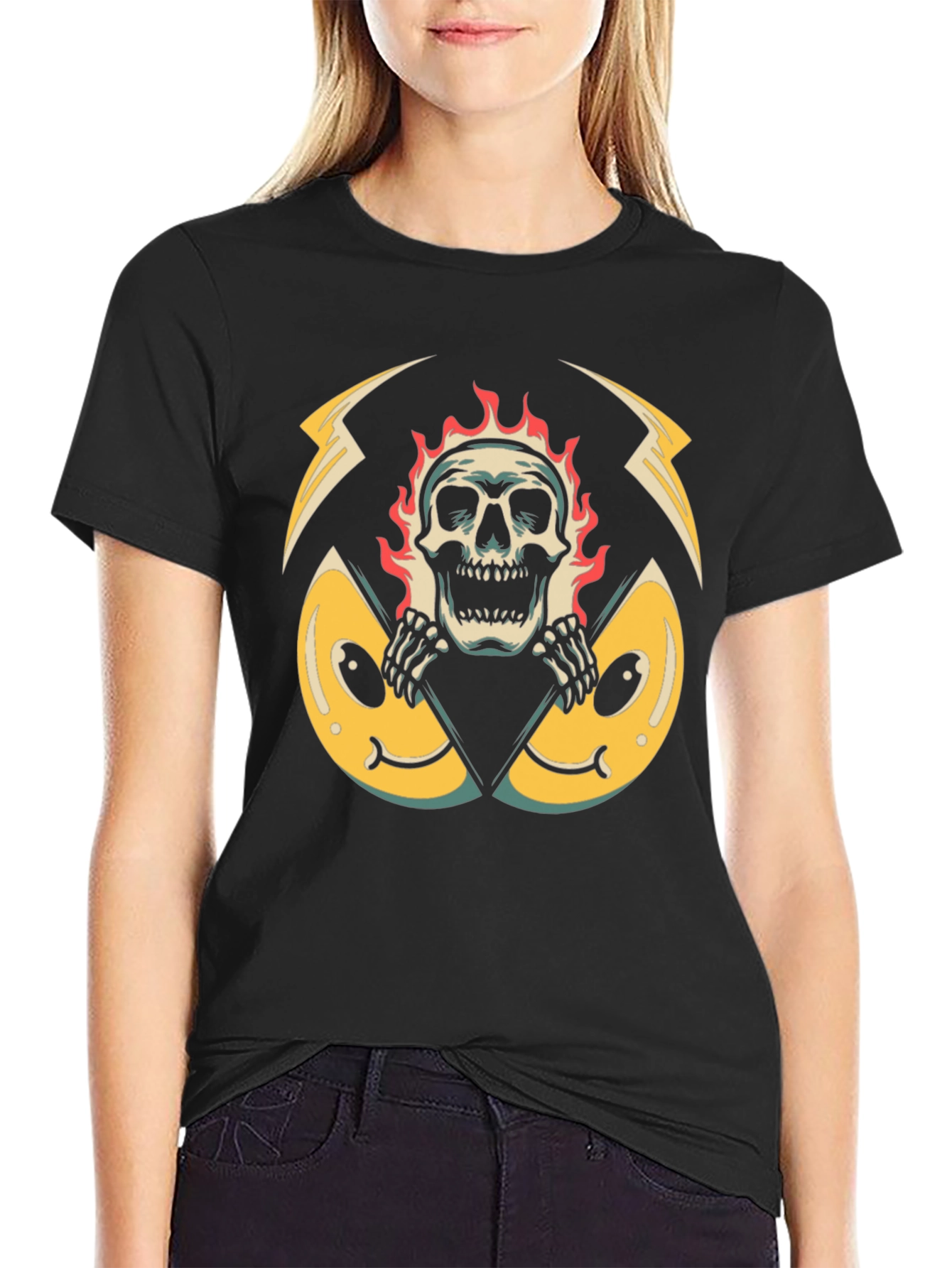 Fiery Skull Graphic Black T-Shirt