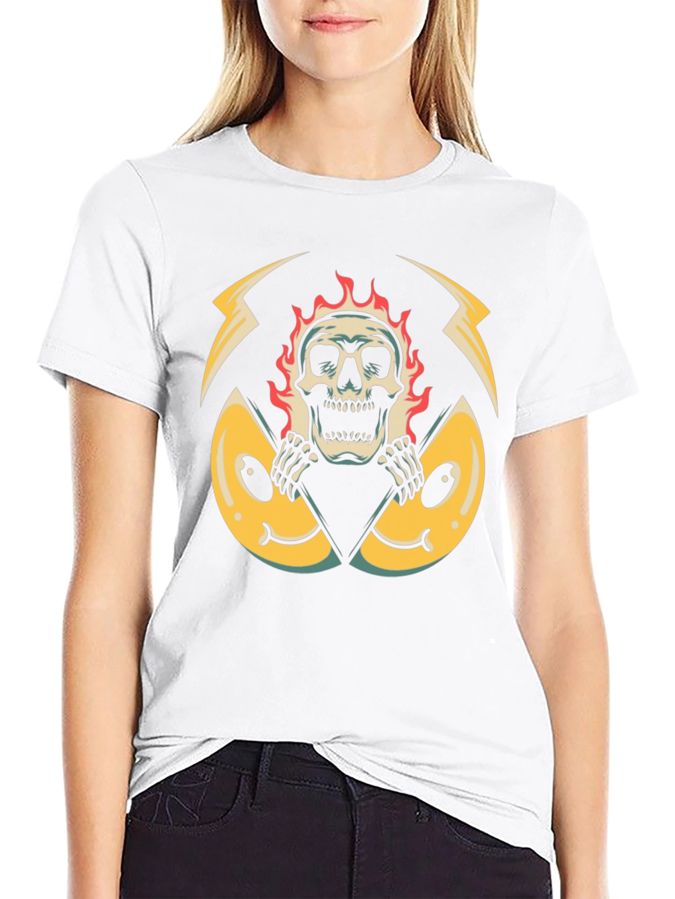 Fiery Skull Graphic Black T-Shirt