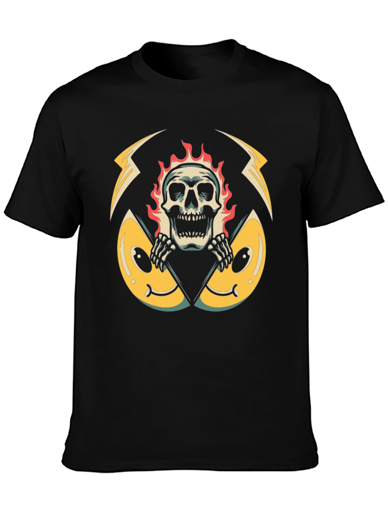 Fiery Skull Graphic Black T-Shirt