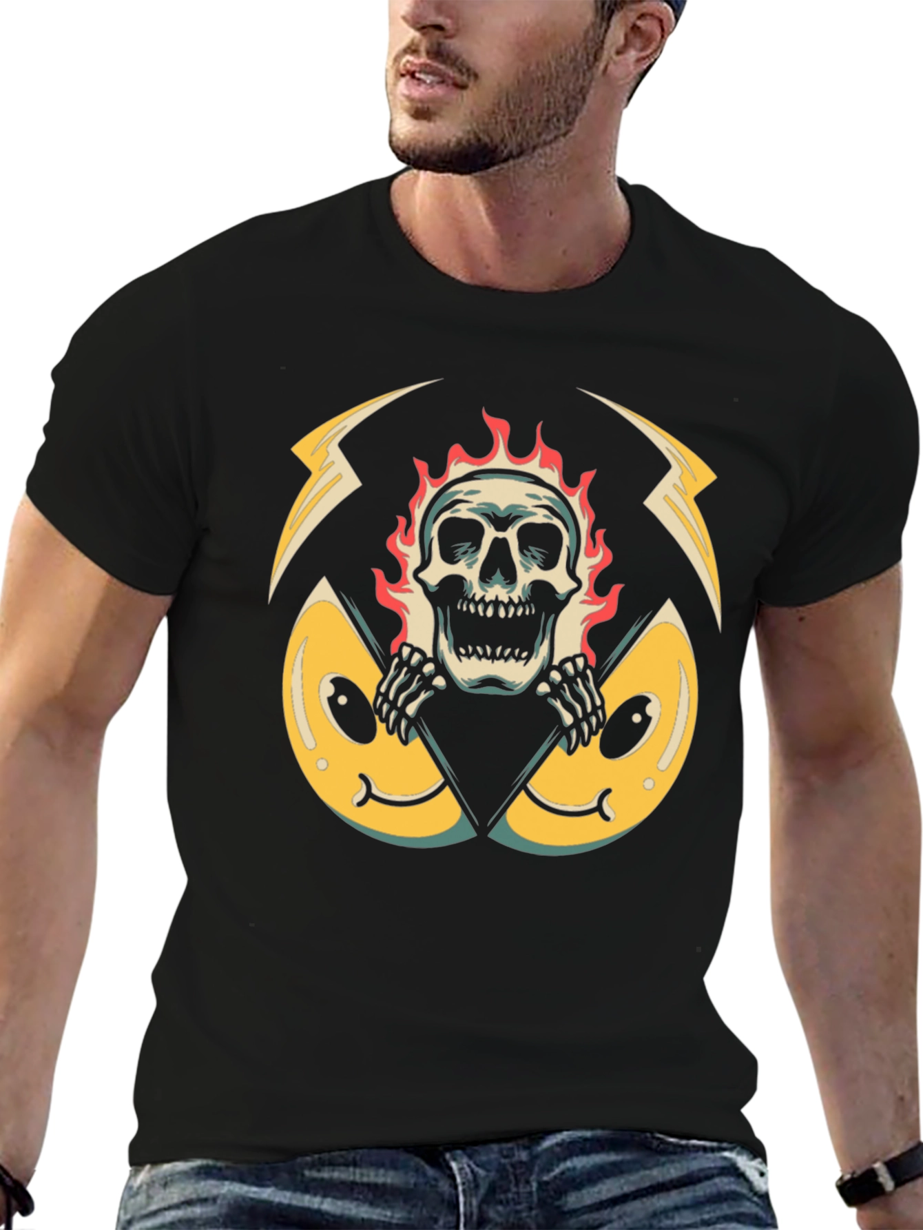 Fiery Skull Graphic Black T-Shirt