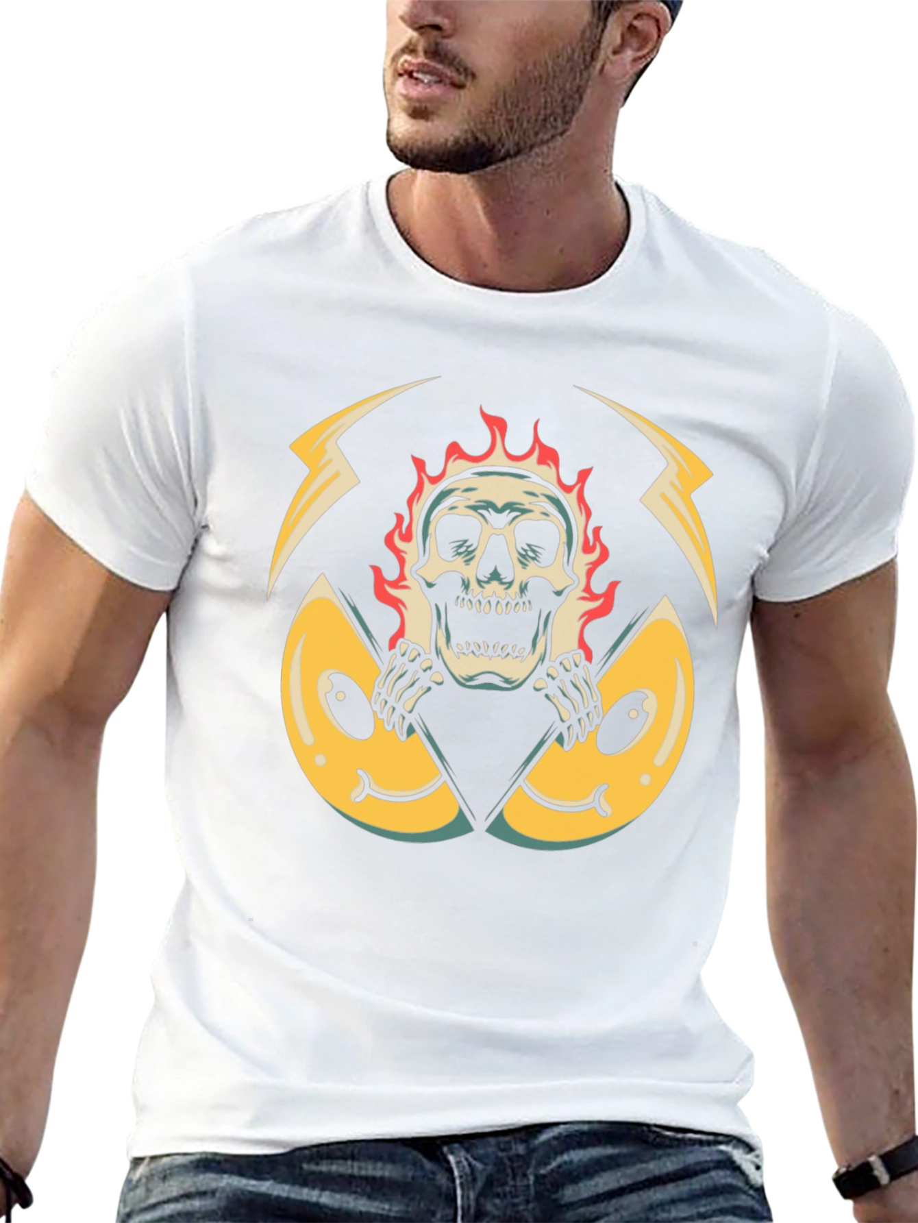 Fiery Skull Graphic Black T-Shirt