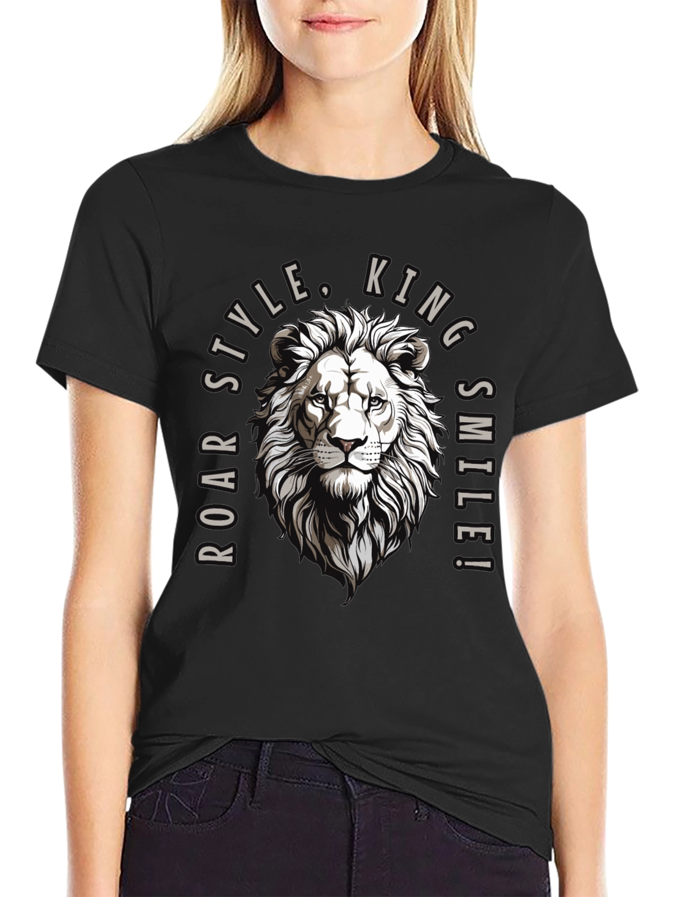 Roar Style King Lion Graphic Black T-Shirt