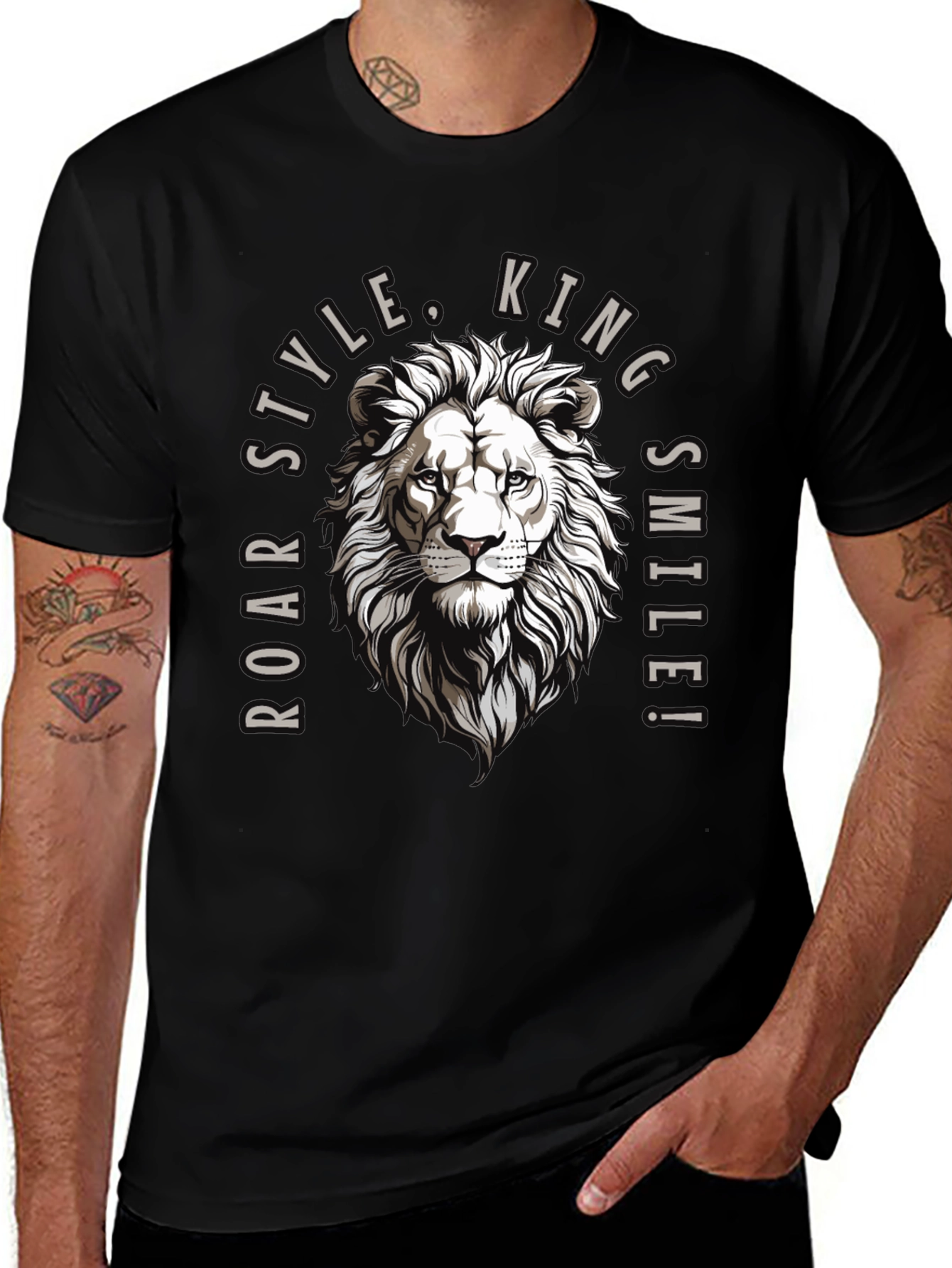 Roar Style King Lion Graphic Black T-Shirt