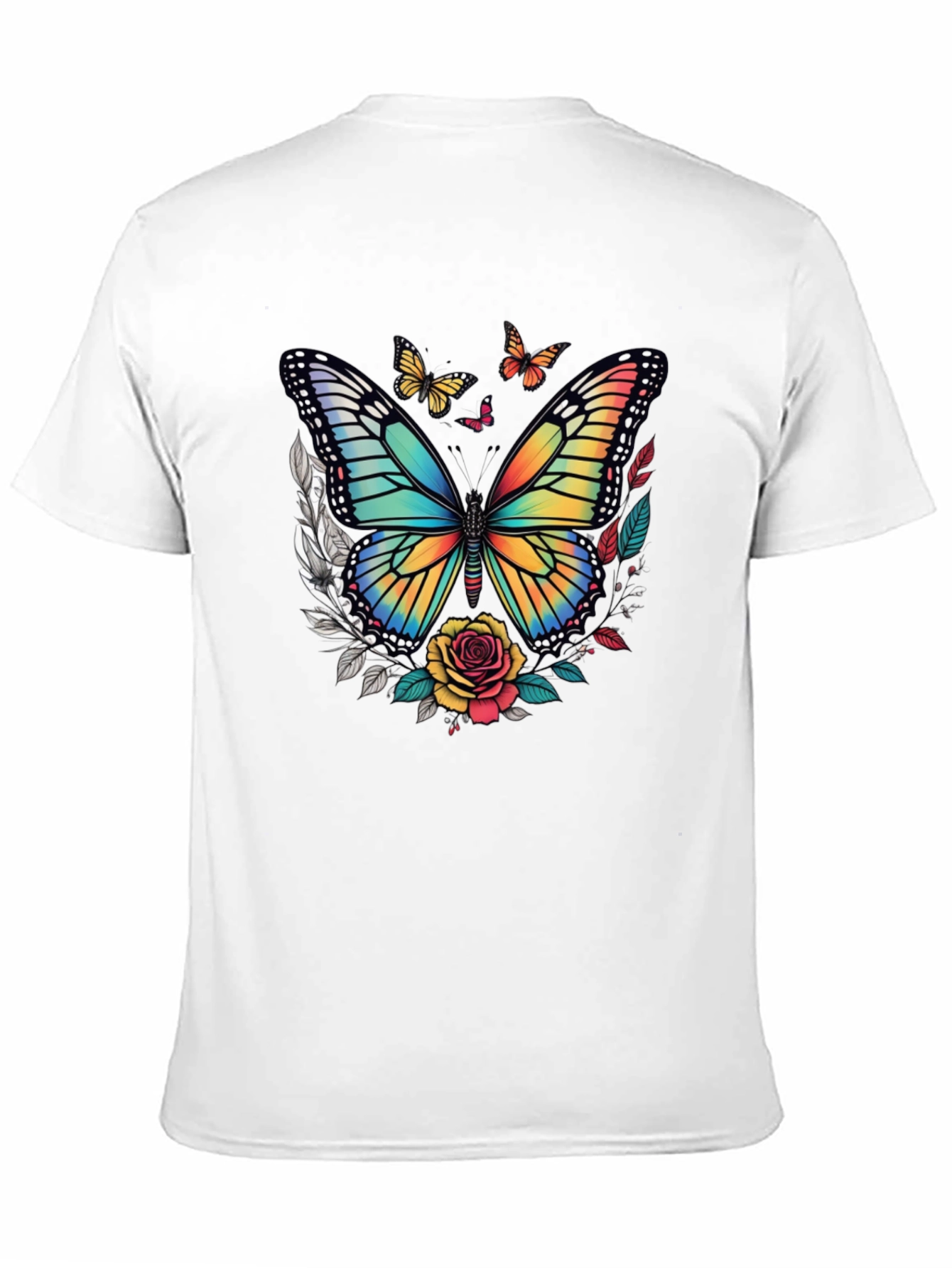 Butterfly & Roses Graphic Tee - Mens Black T-Shirt