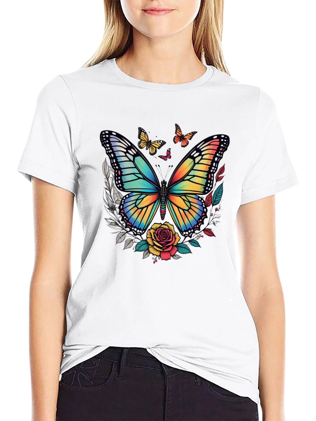 Butterfly & Roses Graphic Tee - Mens Black T-Shirt