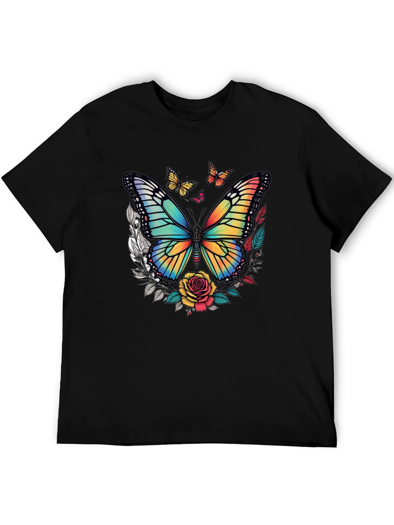 Butterfly & Roses Graphic Tee - Mens Black T-Shirt