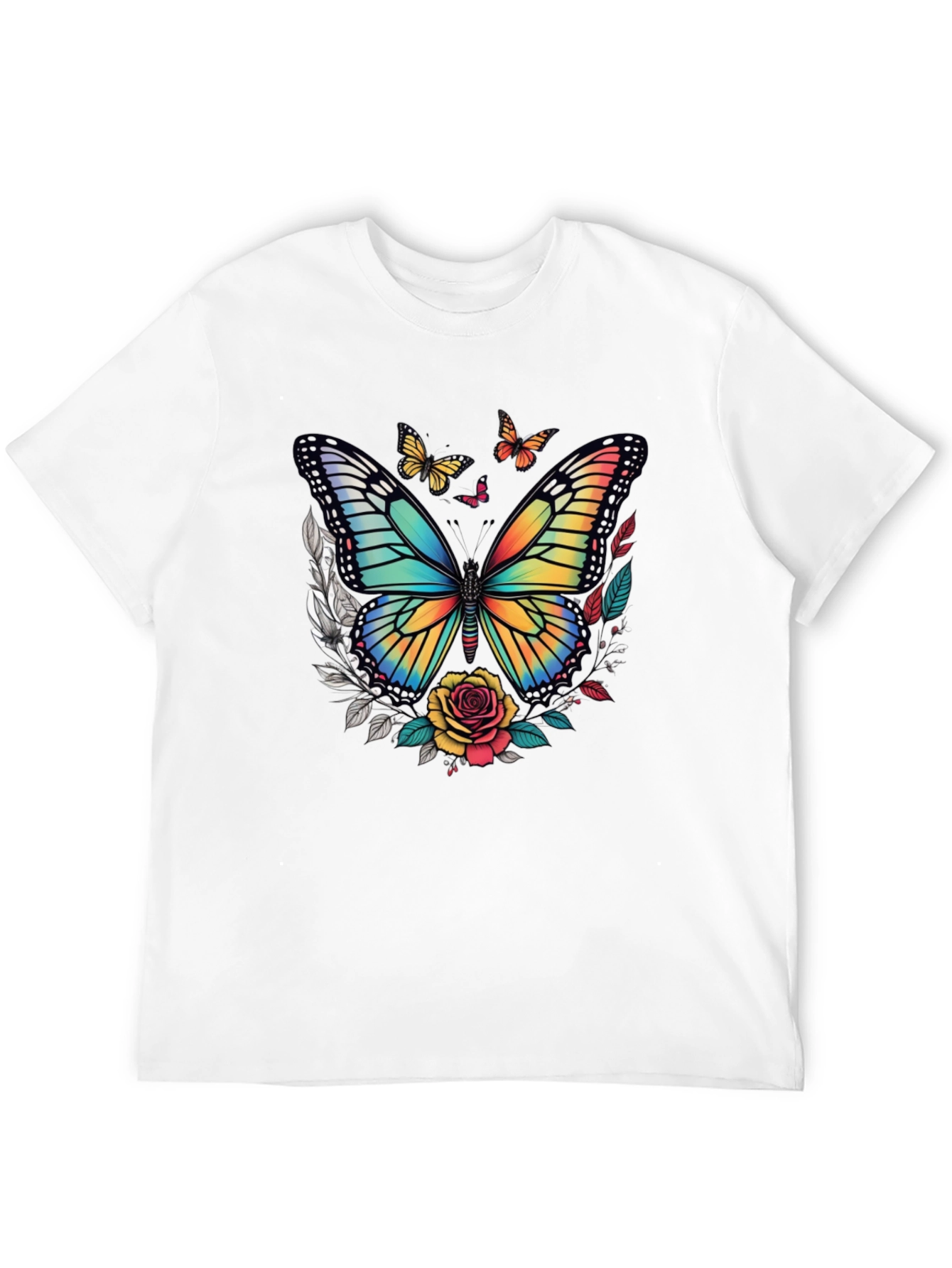 Butterfly & Roses Graphic Tee - Mens Black T-Shirt