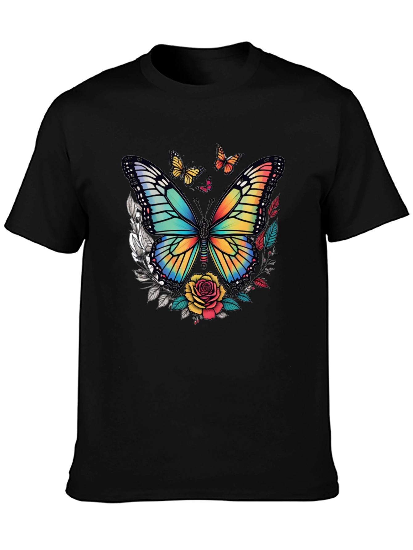 Butterfly & Roses Graphic Tee - Mens Black T-Shirt