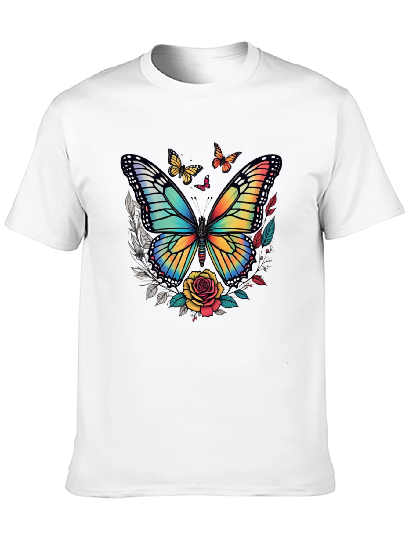 Butterfly & Roses Graphic Tee - Mens Black T-Shirt