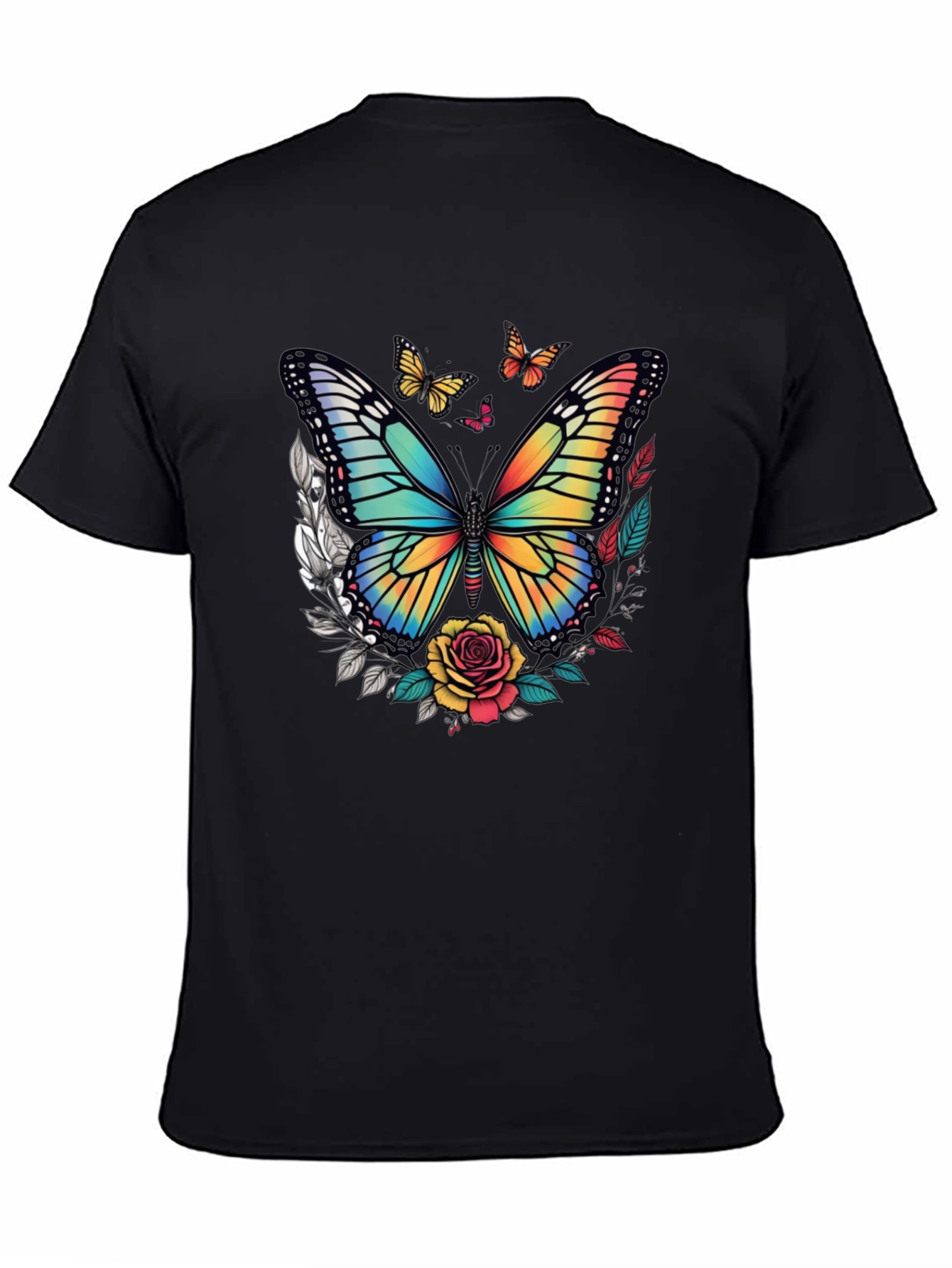 Butterfly & Roses Graphic Tee - Mens Black T-Shirt