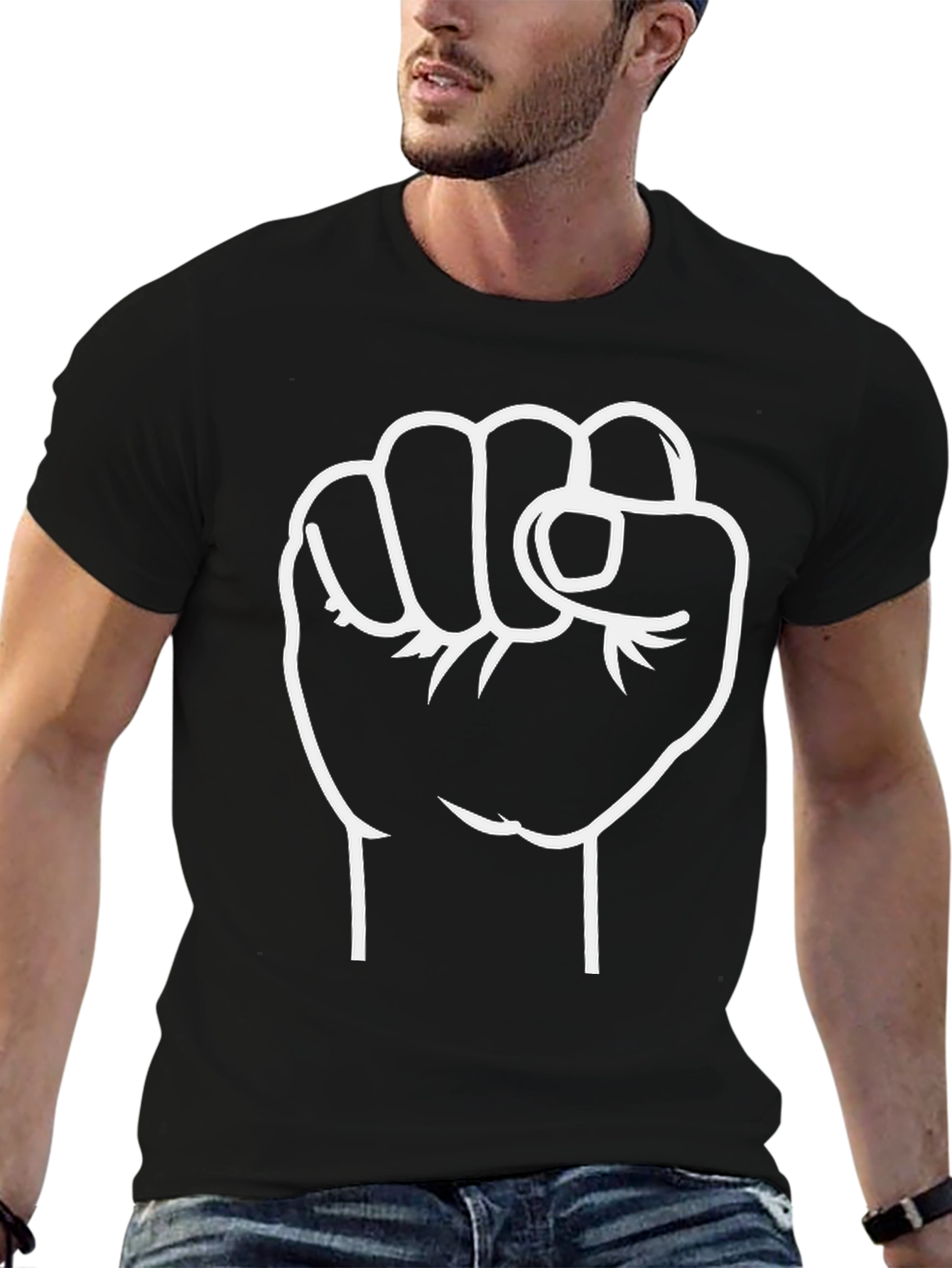 Power Fist Graphic Tee - Black Cotton Comfort