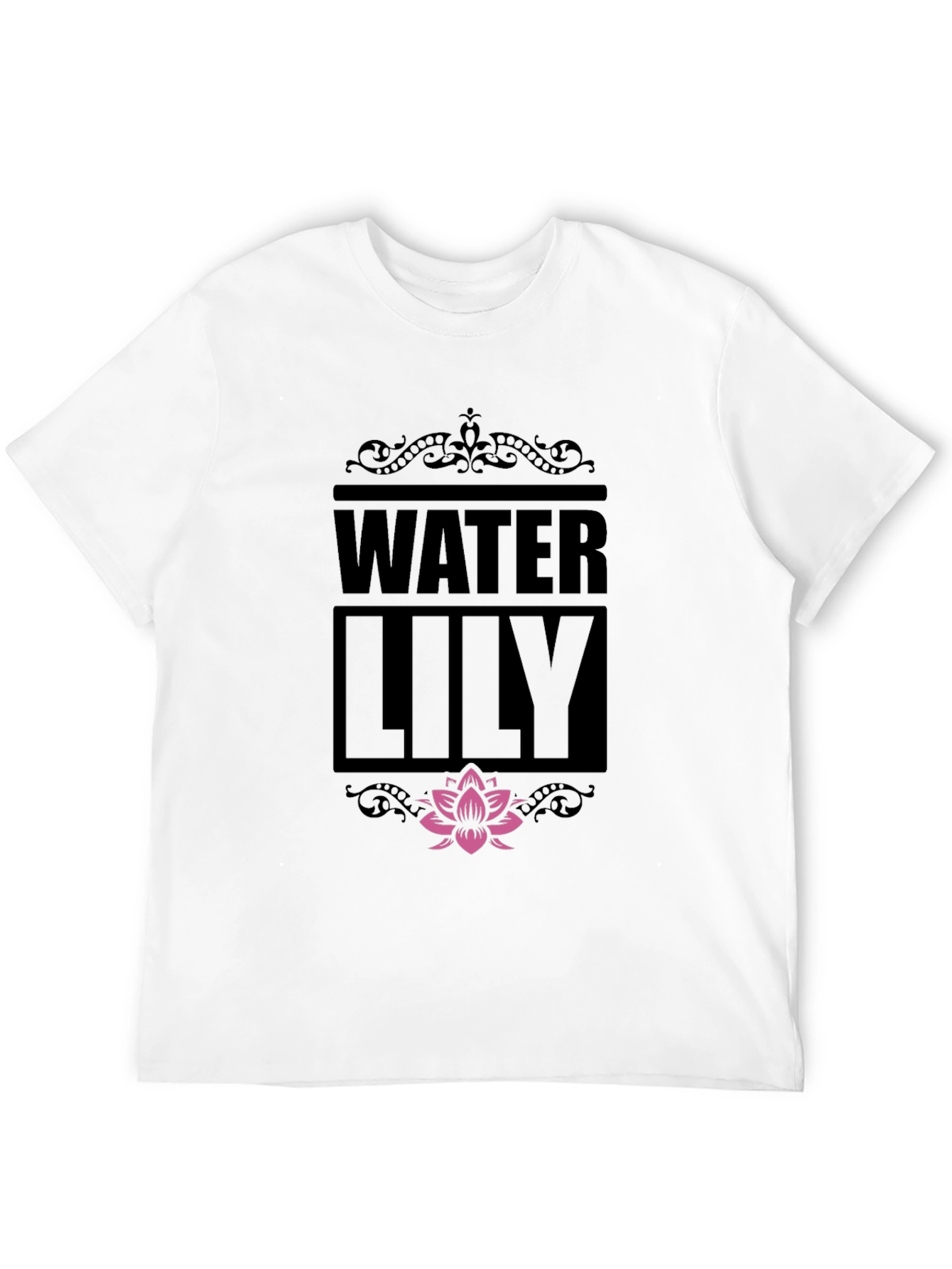 Water Lily Graphic Print Black T-Shirt