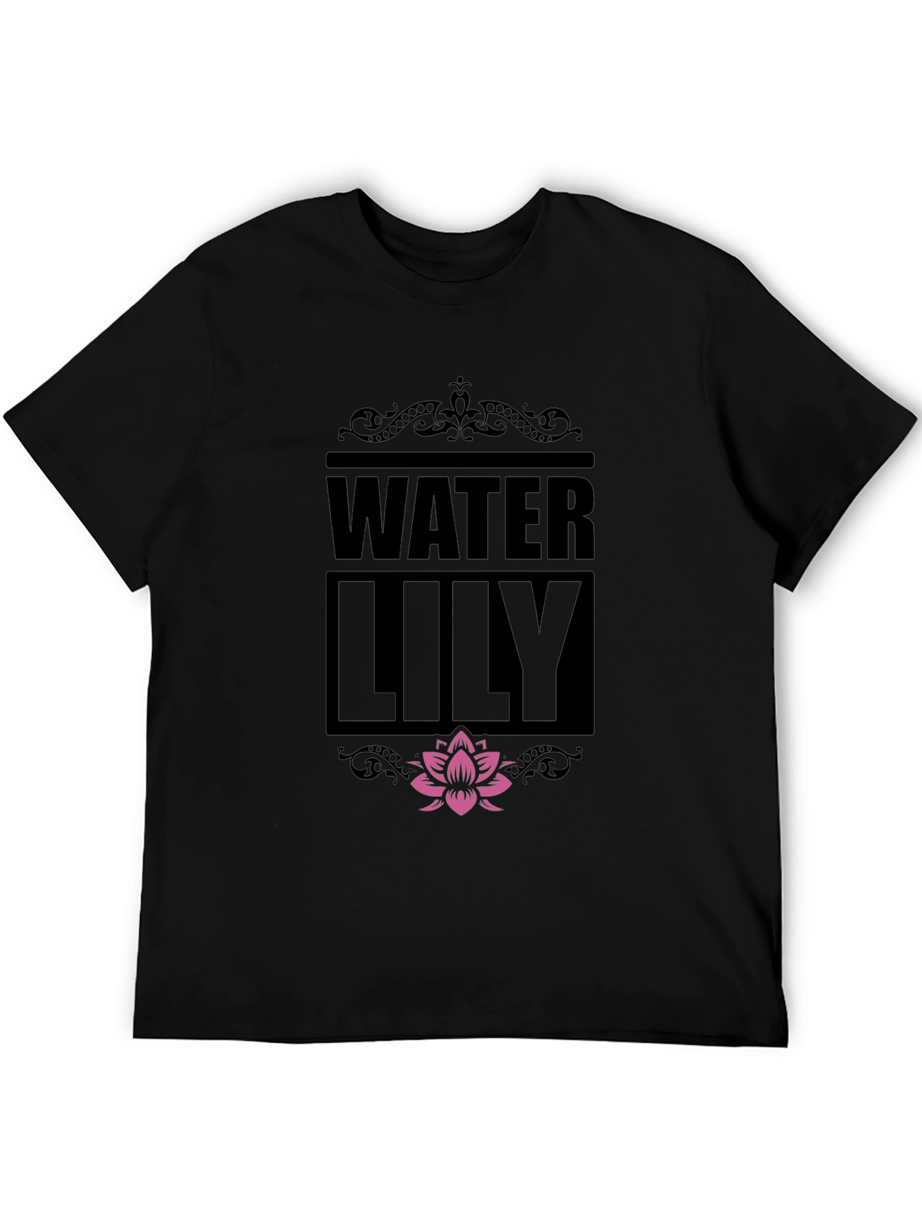 Water Lily Graphic Print Black T-Shirt