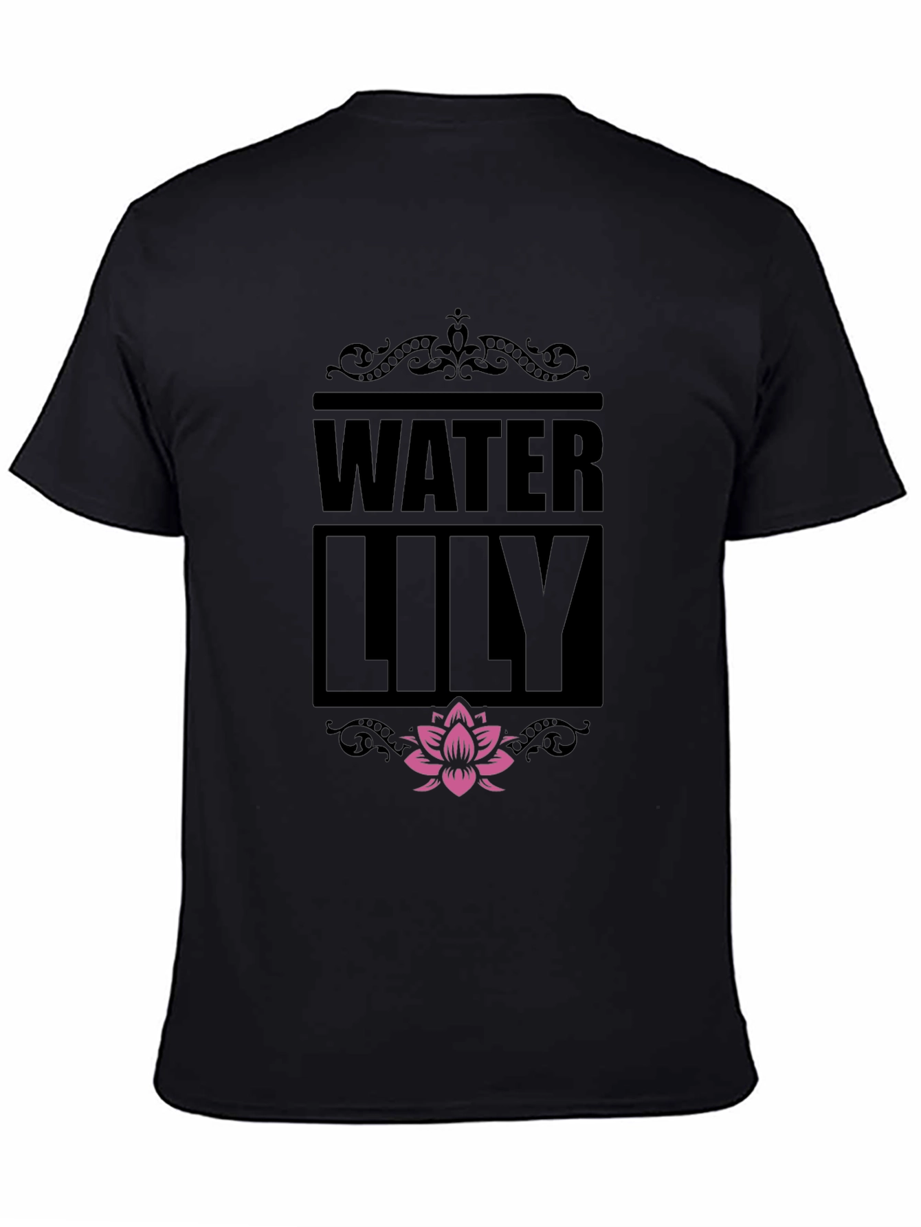 Water Lily Graphic Print Black T-Shirt