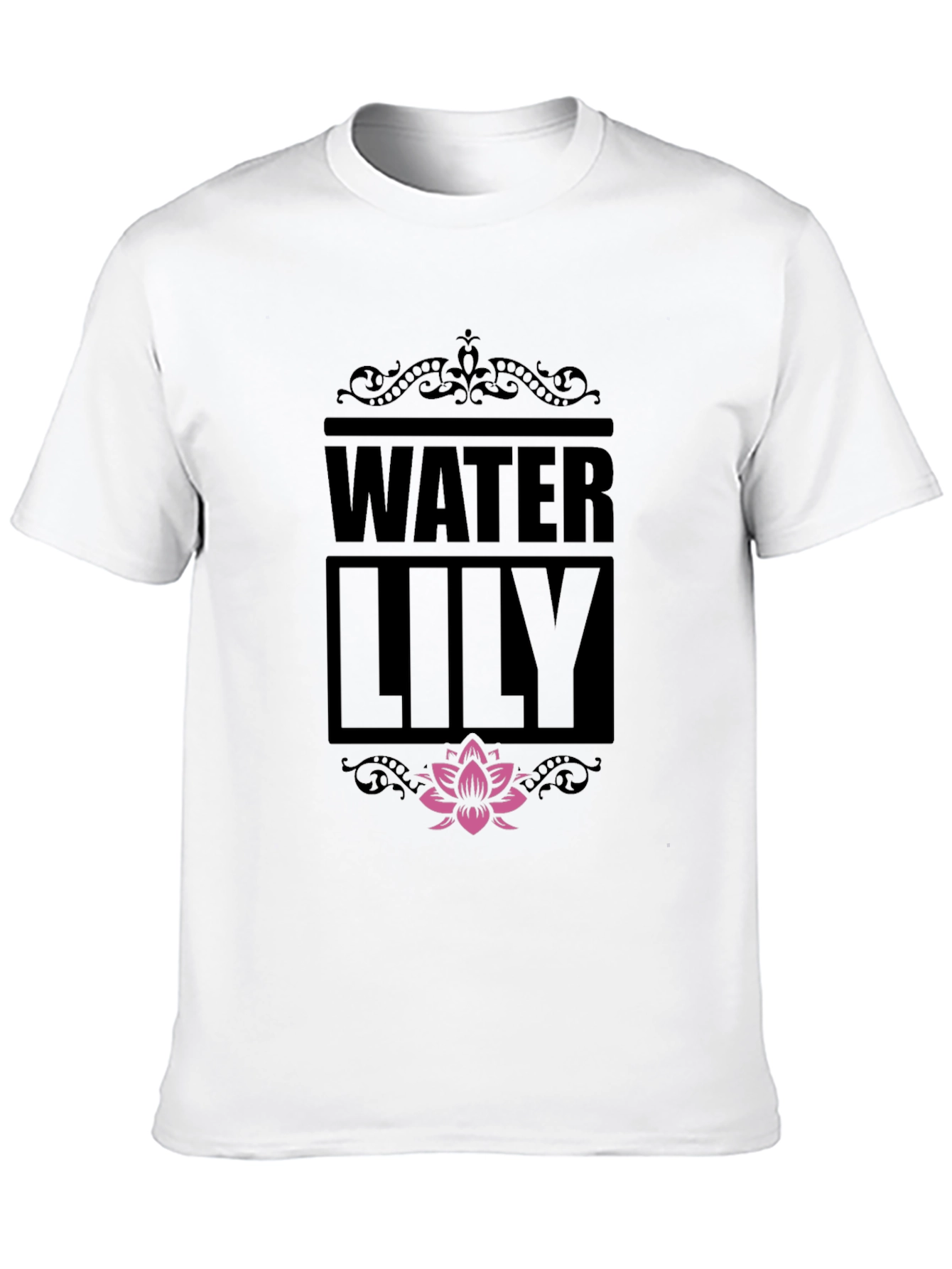 Water Lily Graphic Print Black T-Shirt
