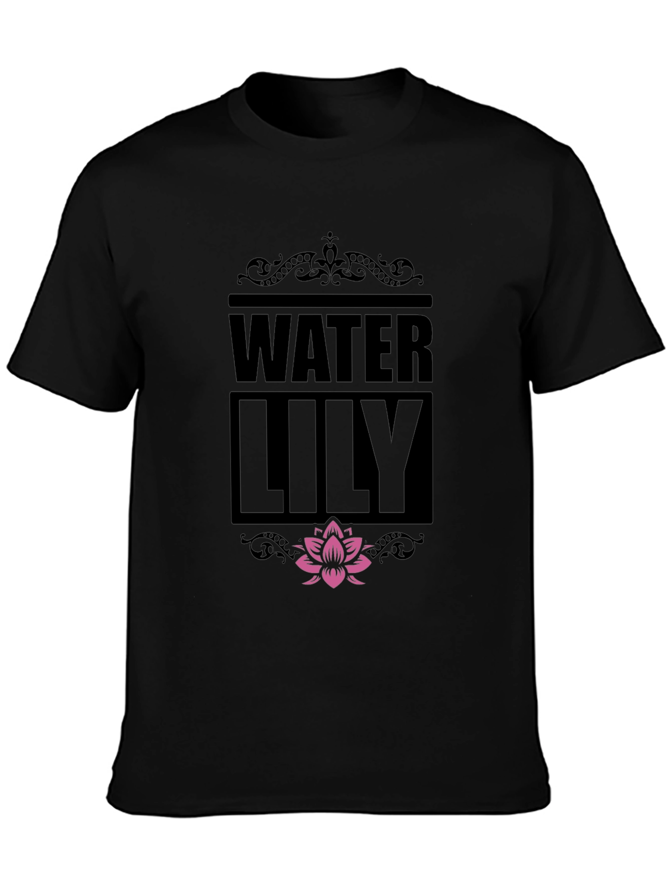 Water Lily Graphic Print Black T-Shirt