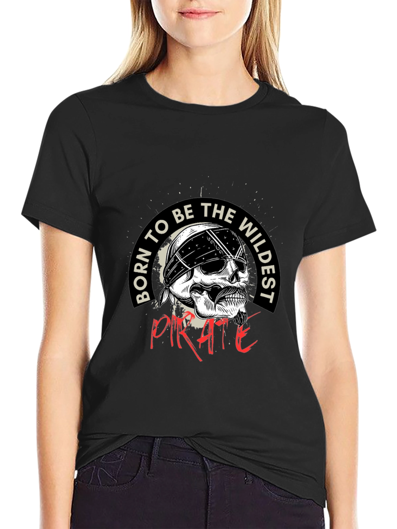 Wildest Pirate Skull Graphic Black T-Shirt