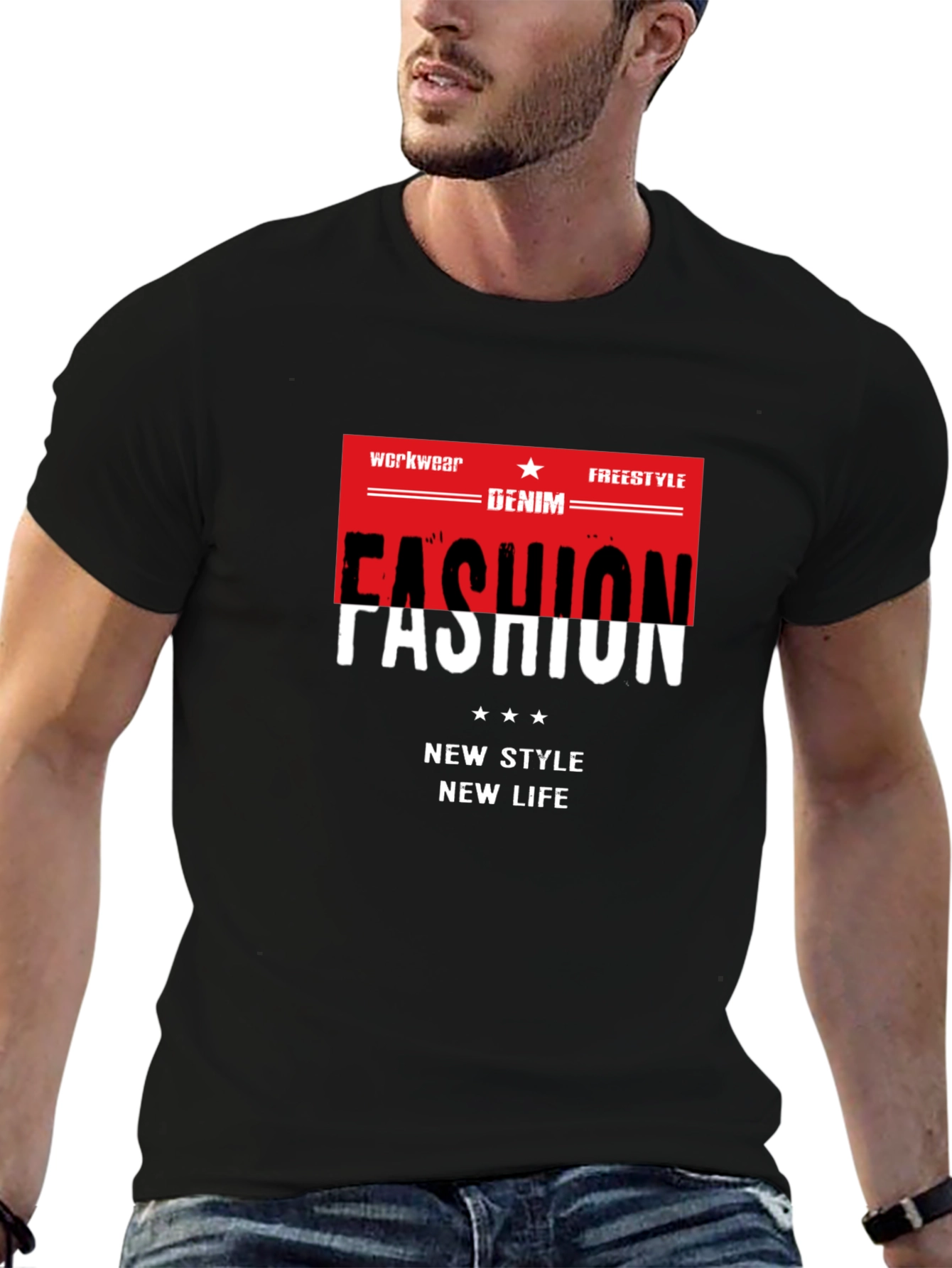 Fashion Graphic Tee - Denim Workwear Freestyle Style