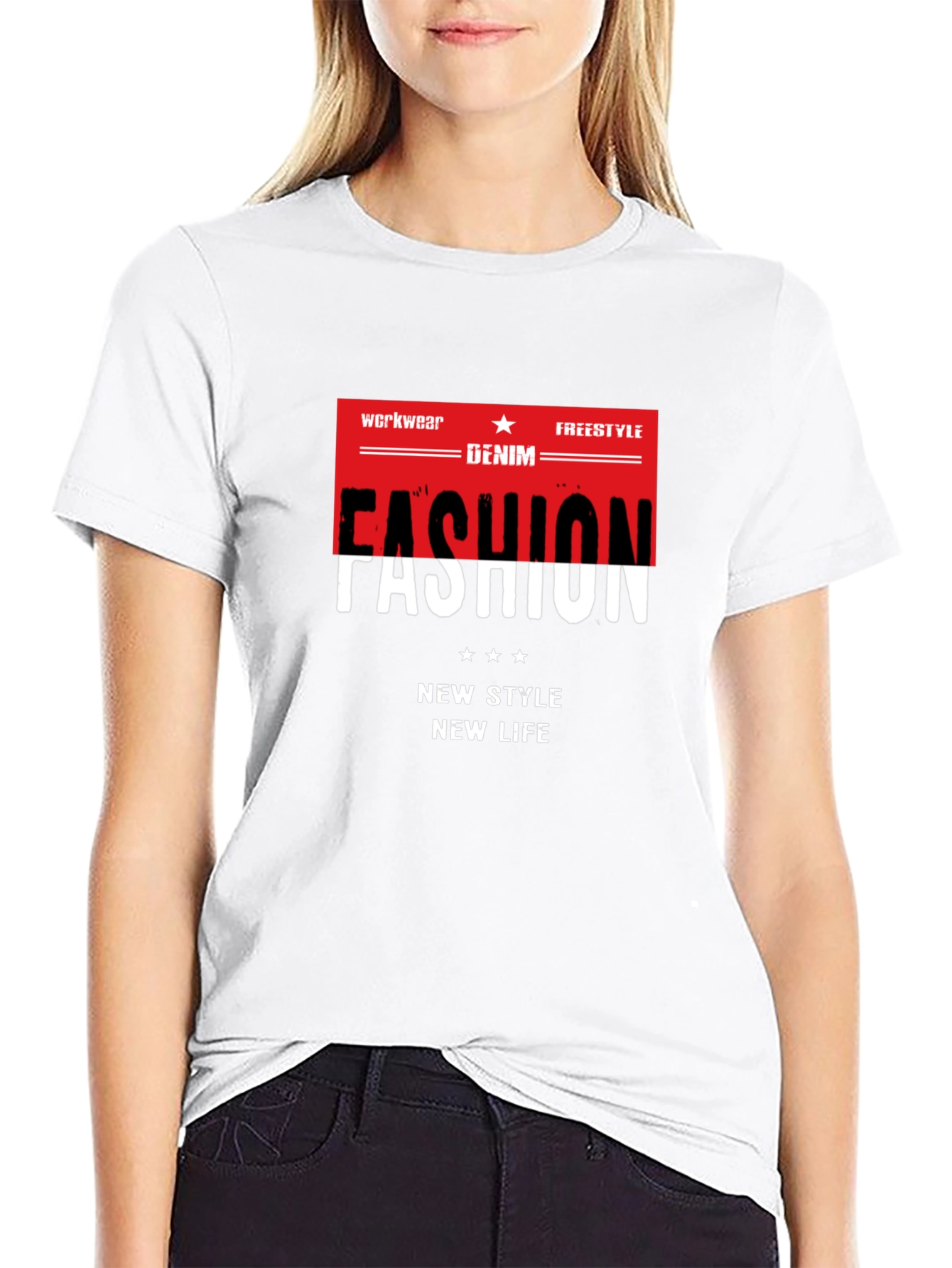 Fashion Graphic Tee - Denim Workwear Freestyle Style