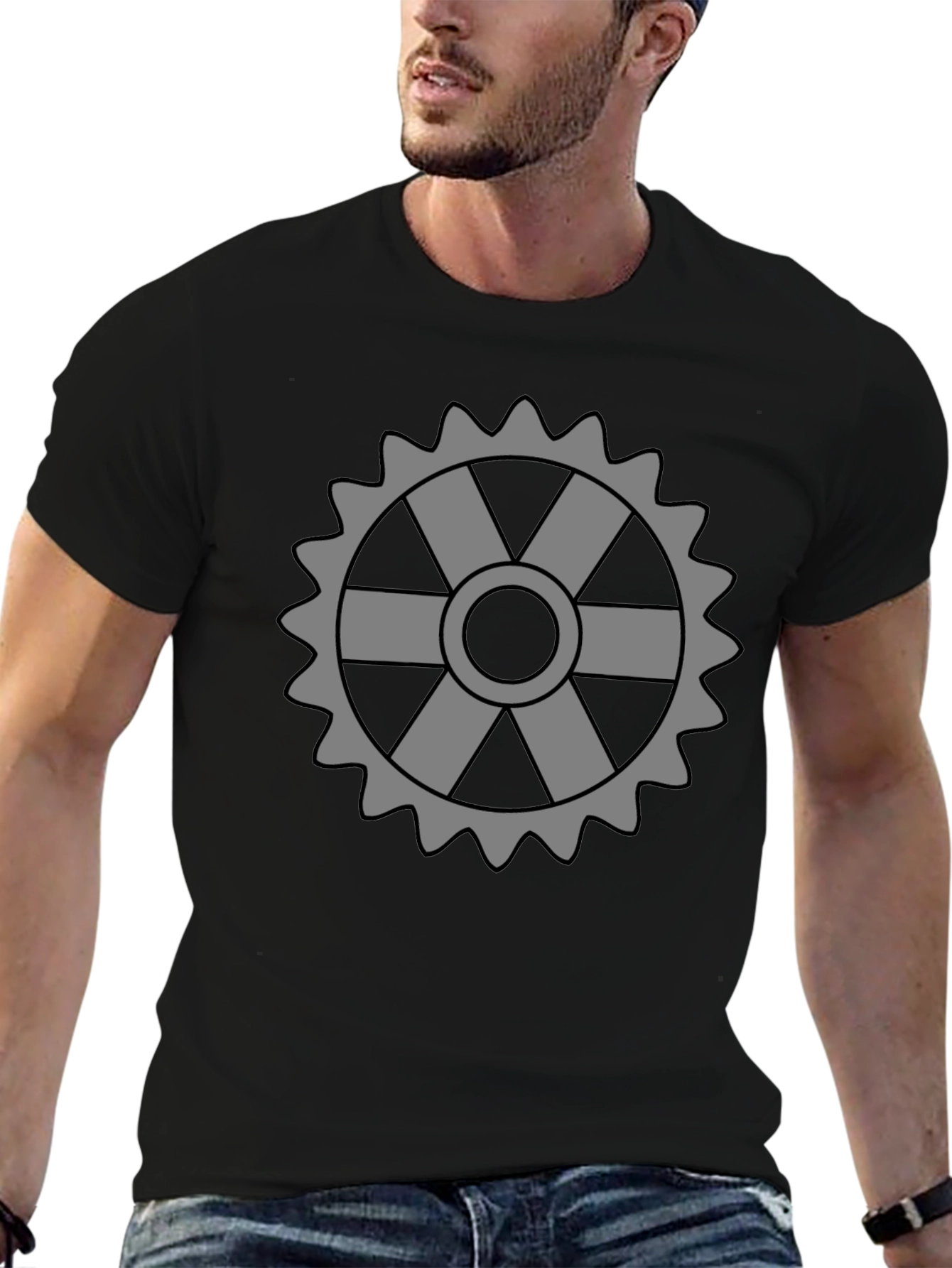 Cog Graphic Tee - Stylish Black Cotton T-Shirt