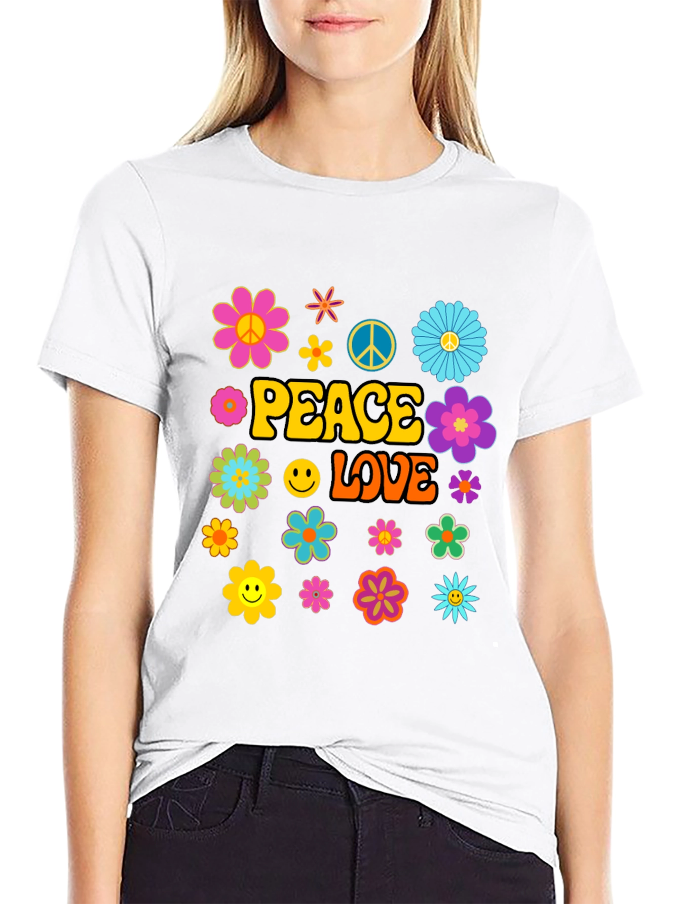 Peace and Love Graphic Tee - Retro Hippie Style