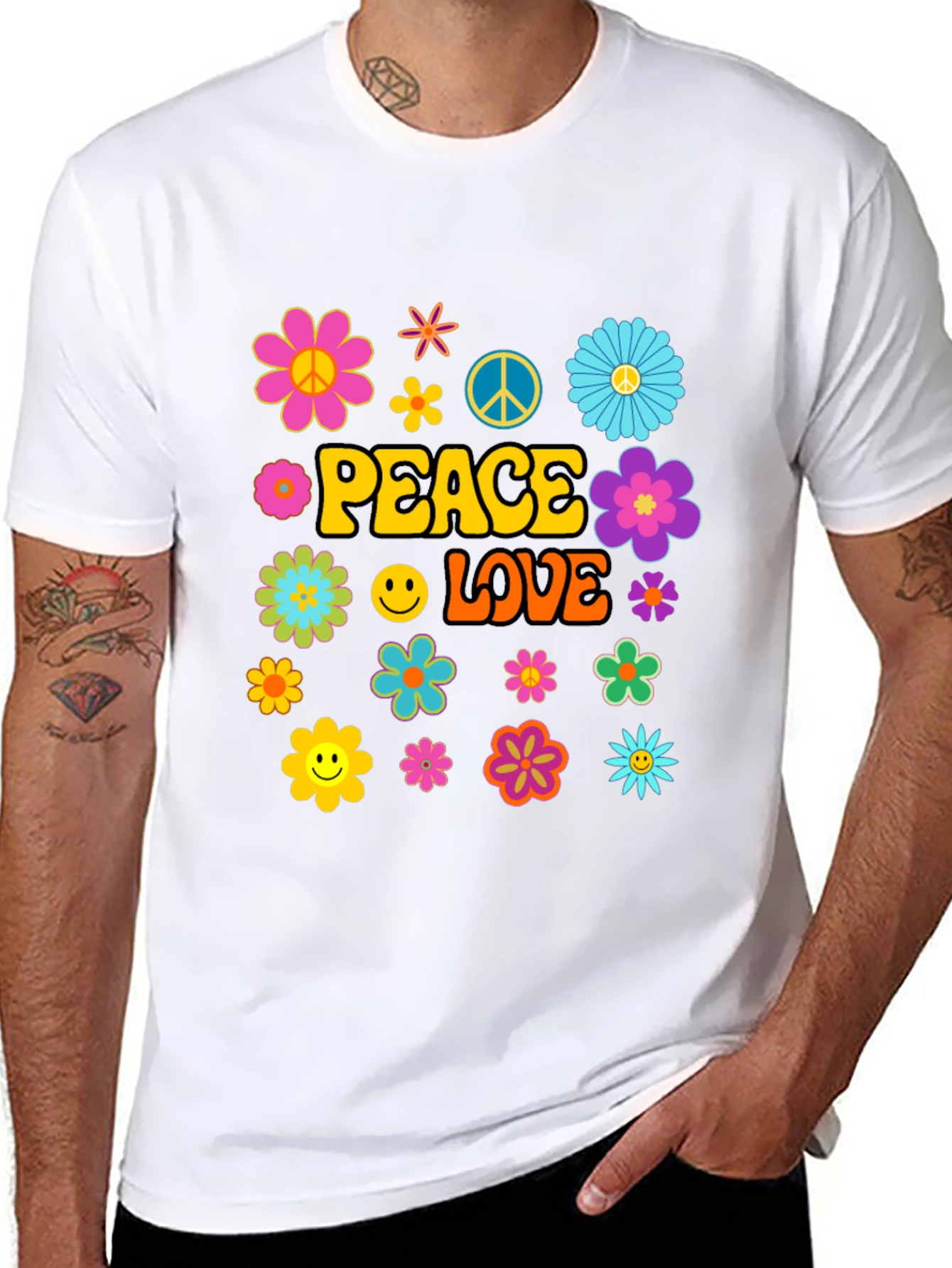 Peace and Love Graphic Tee - Retro Hippie Style