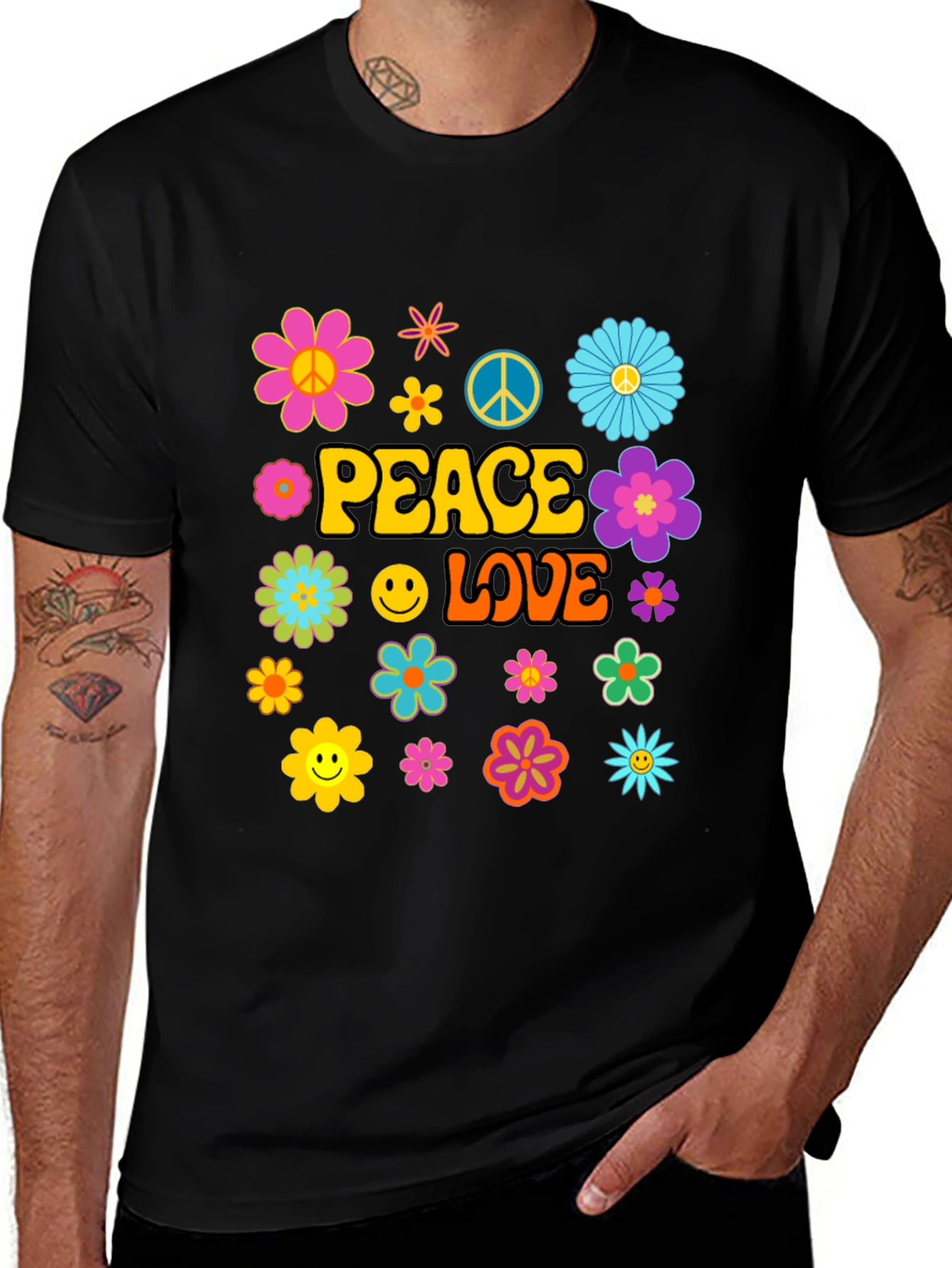 Peace and Love Graphic Tee - Retro Hippie Style