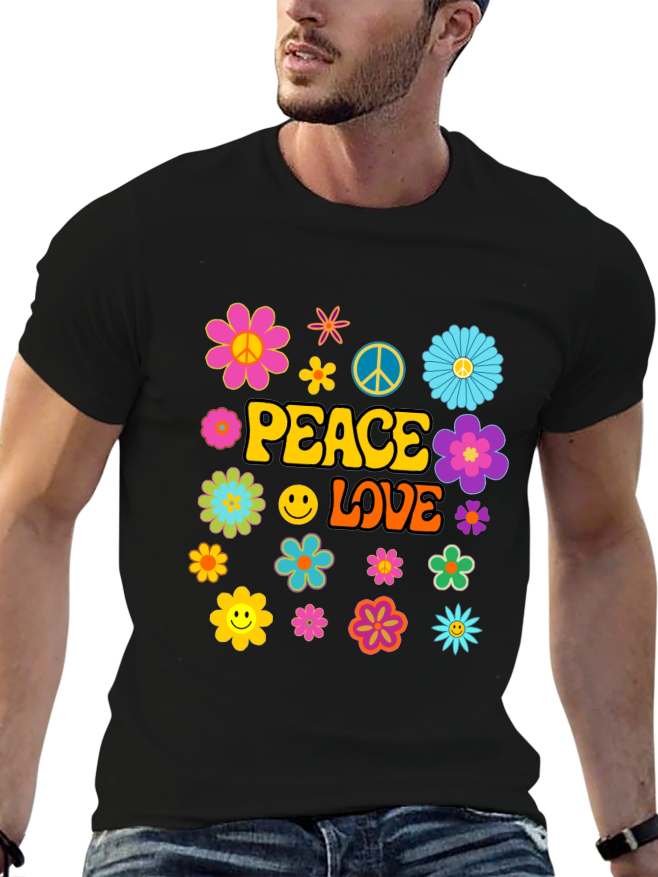 Peace and Love Graphic Tee - Retro Hippie Style