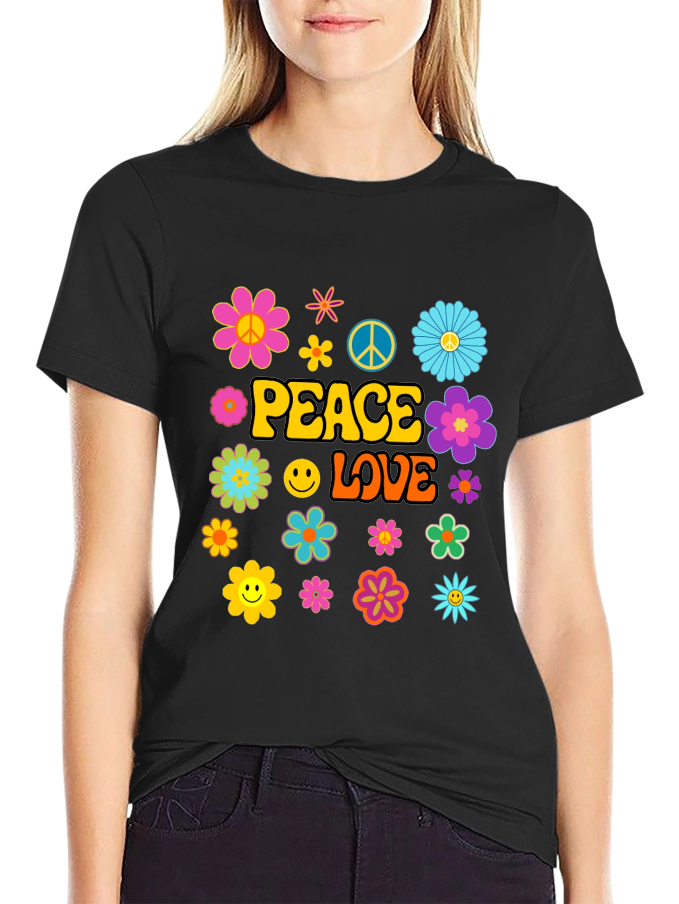Peace and Love Graphic Tee - Retro Hippie Style
