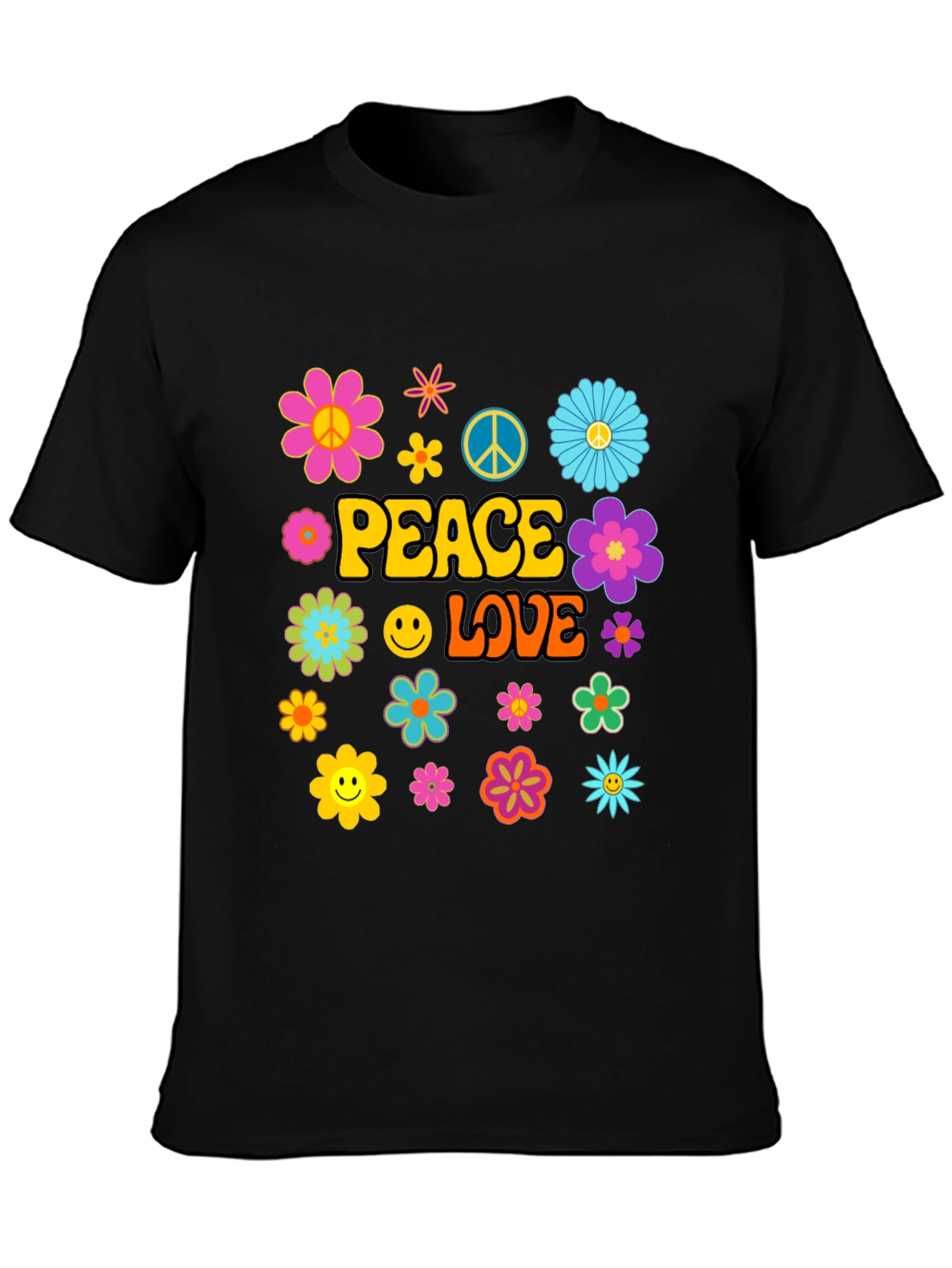 Peace and Love Graphic Tee - Retro Hippie Style