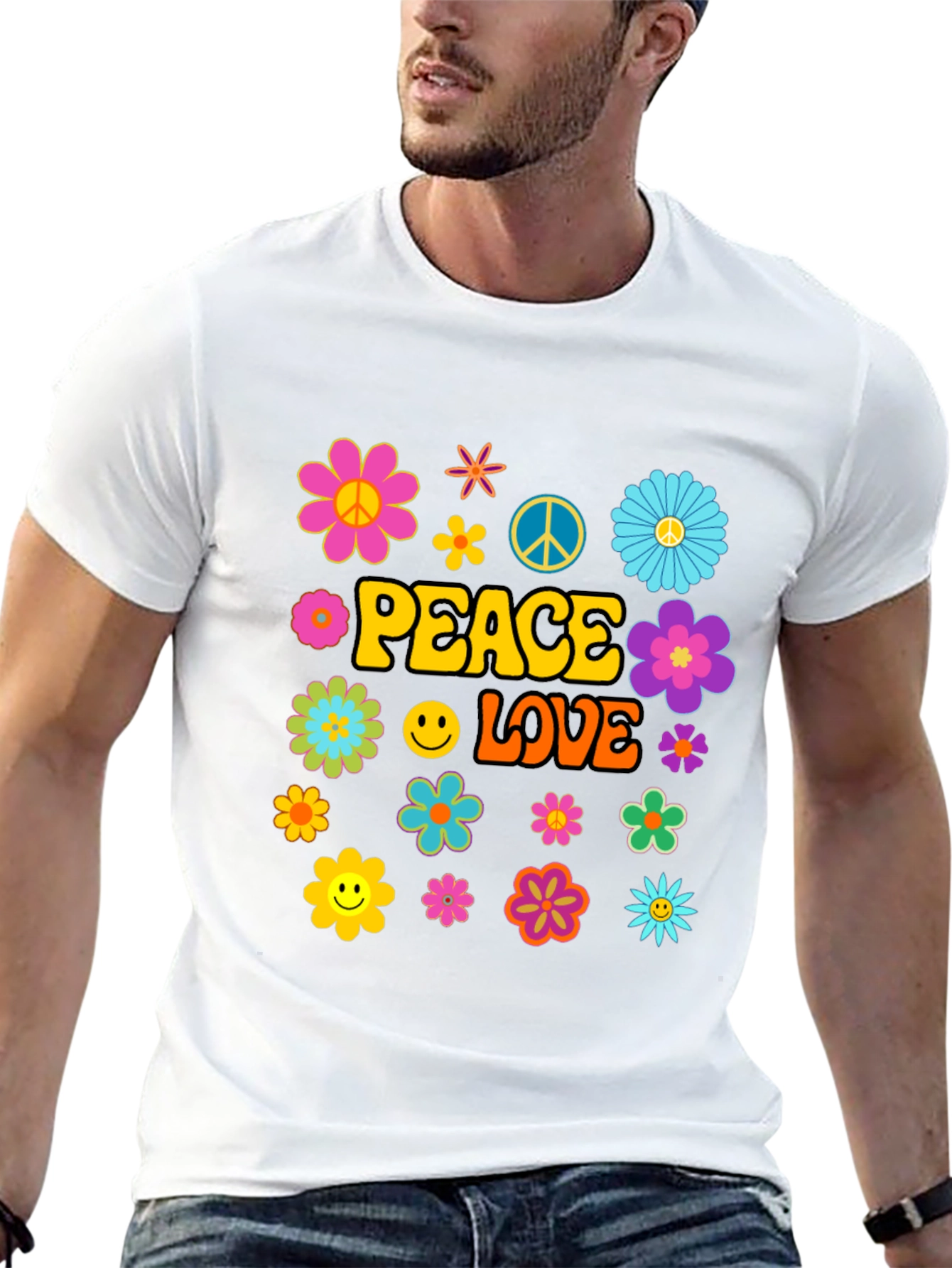 Peace and Love Graphic Tee - Retro Hippie Style