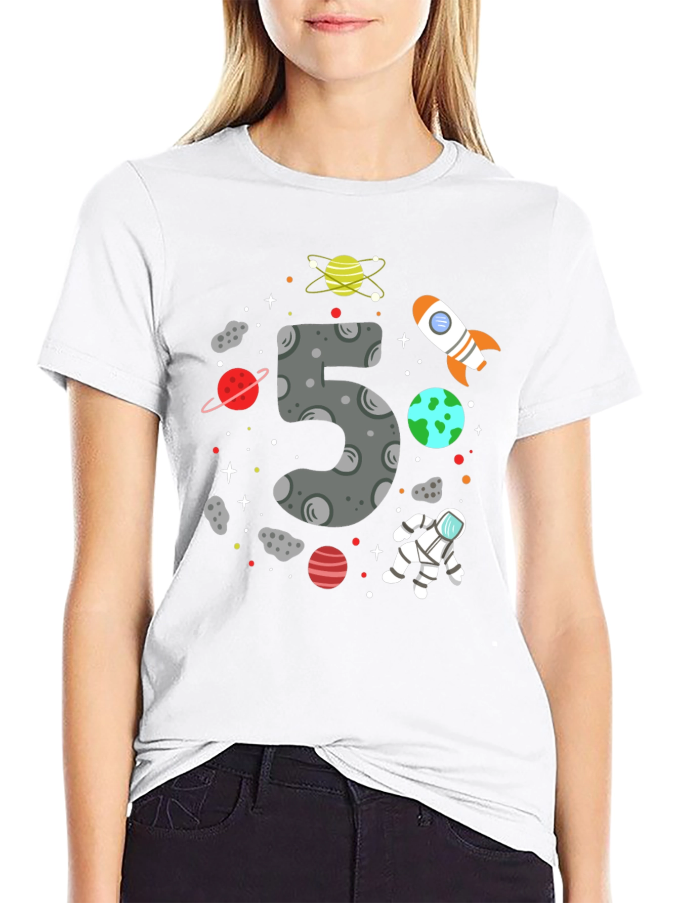 Space Themed Birthday T-Shirt - Number 5