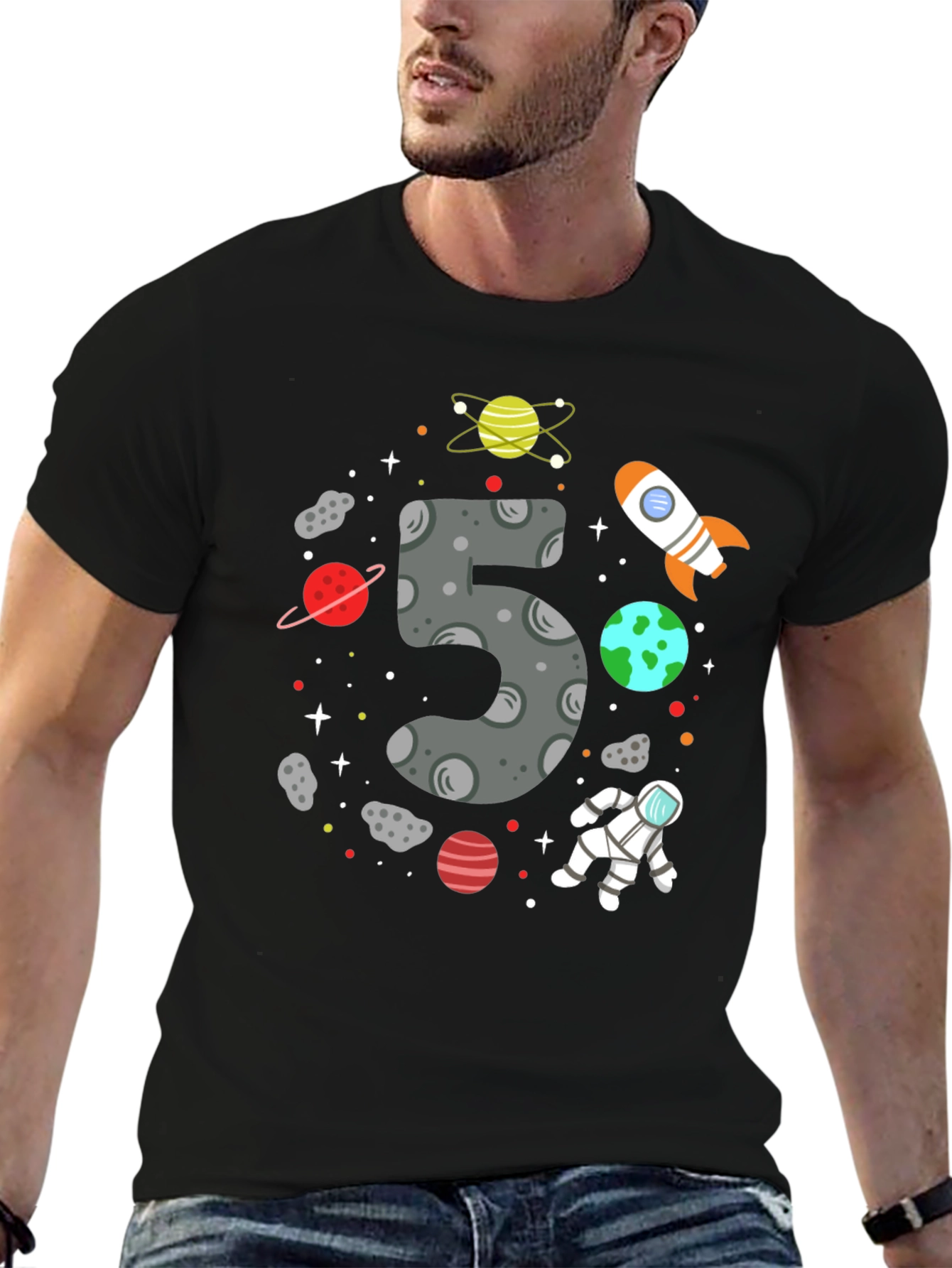 Space Themed Birthday T-Shirt - Number 5