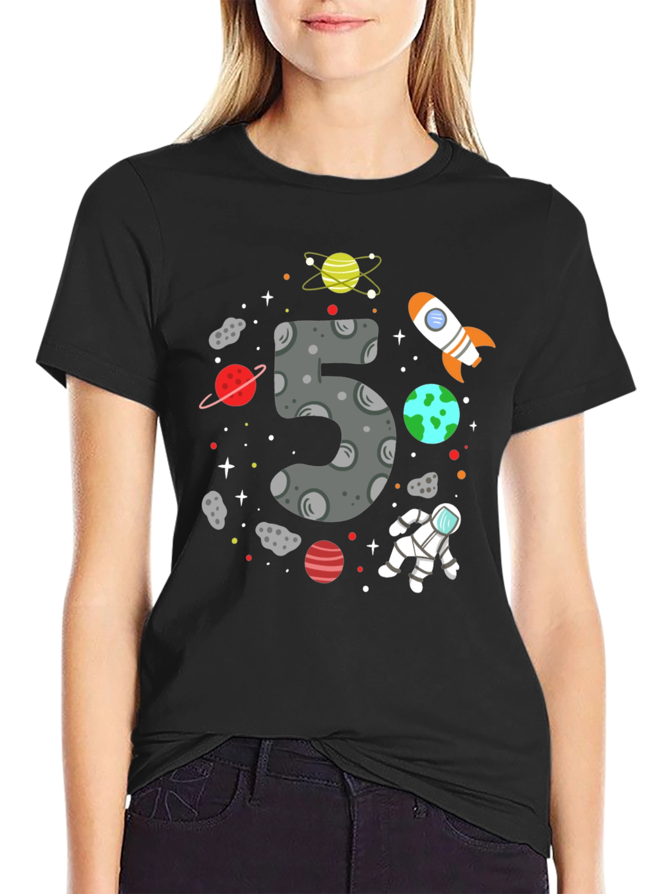 Space Themed Birthday T-Shirt - Number 5