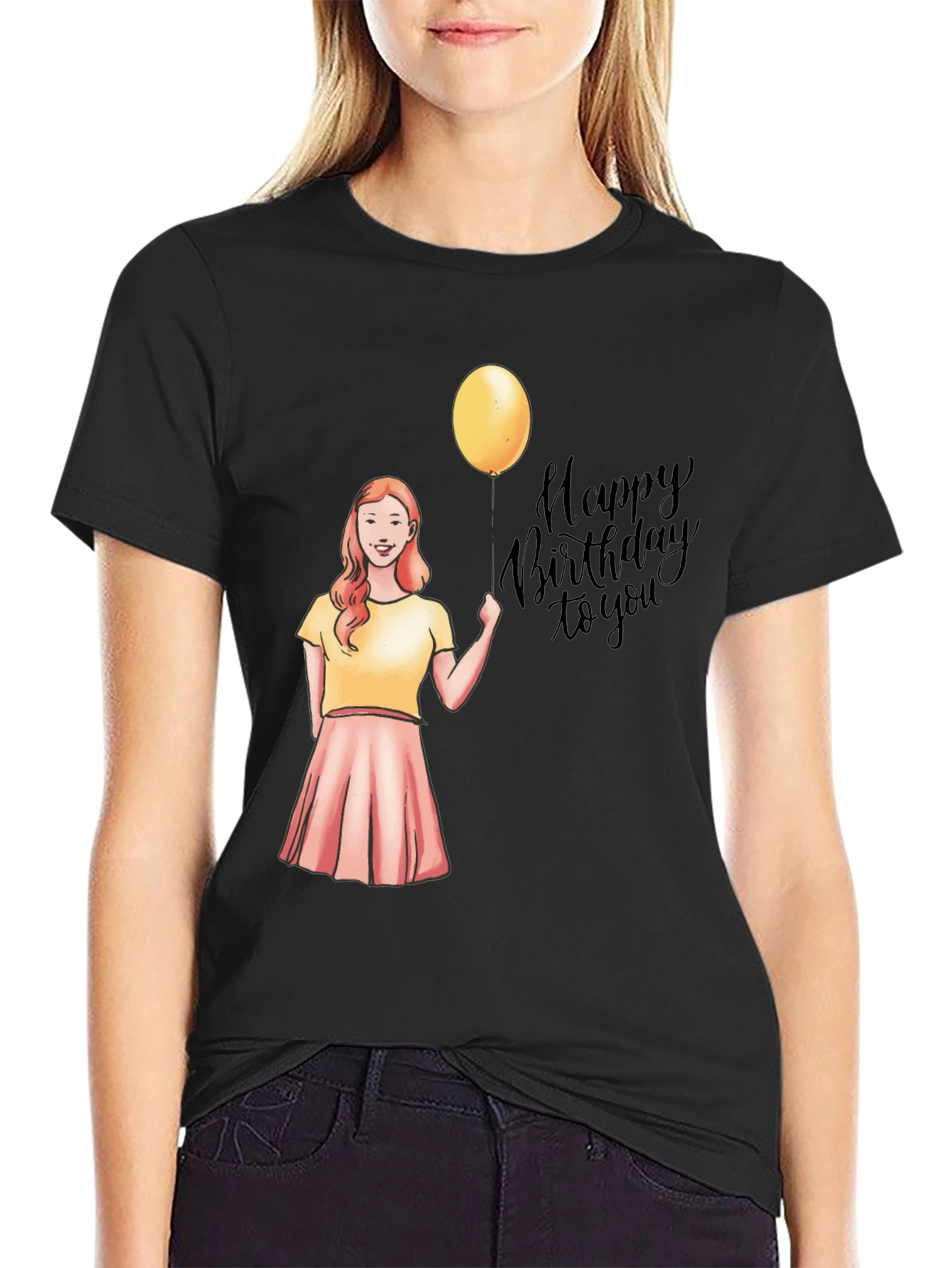 Happy Birthday Girl on Black T-Shirt